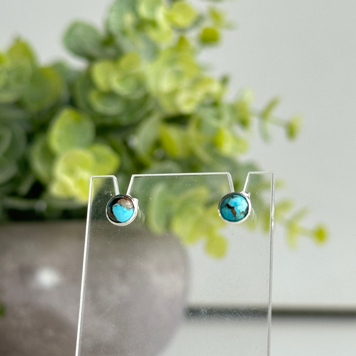 Copper Turquoise Round Stud Earrings