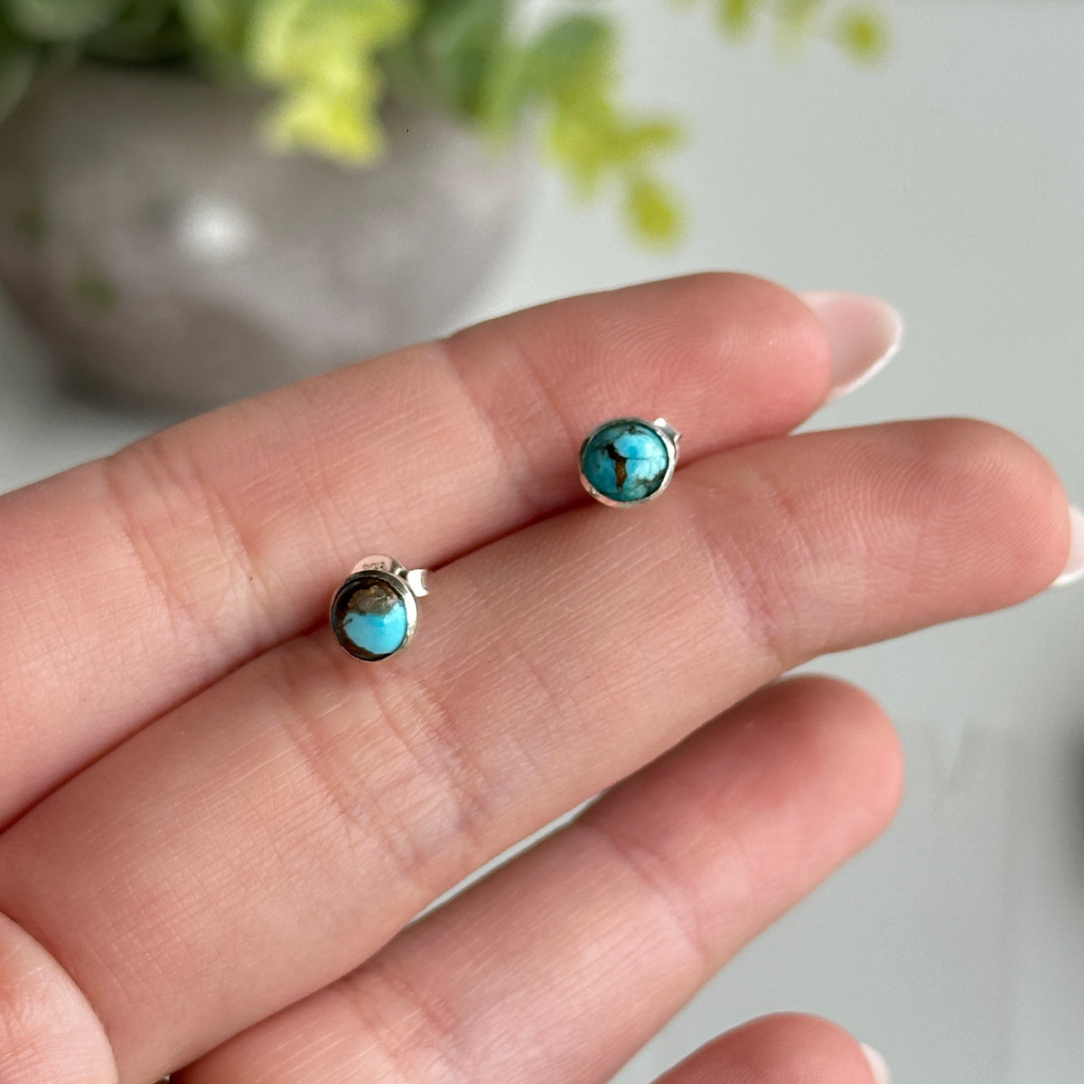 Copper Turquoise Round Stud Earrings