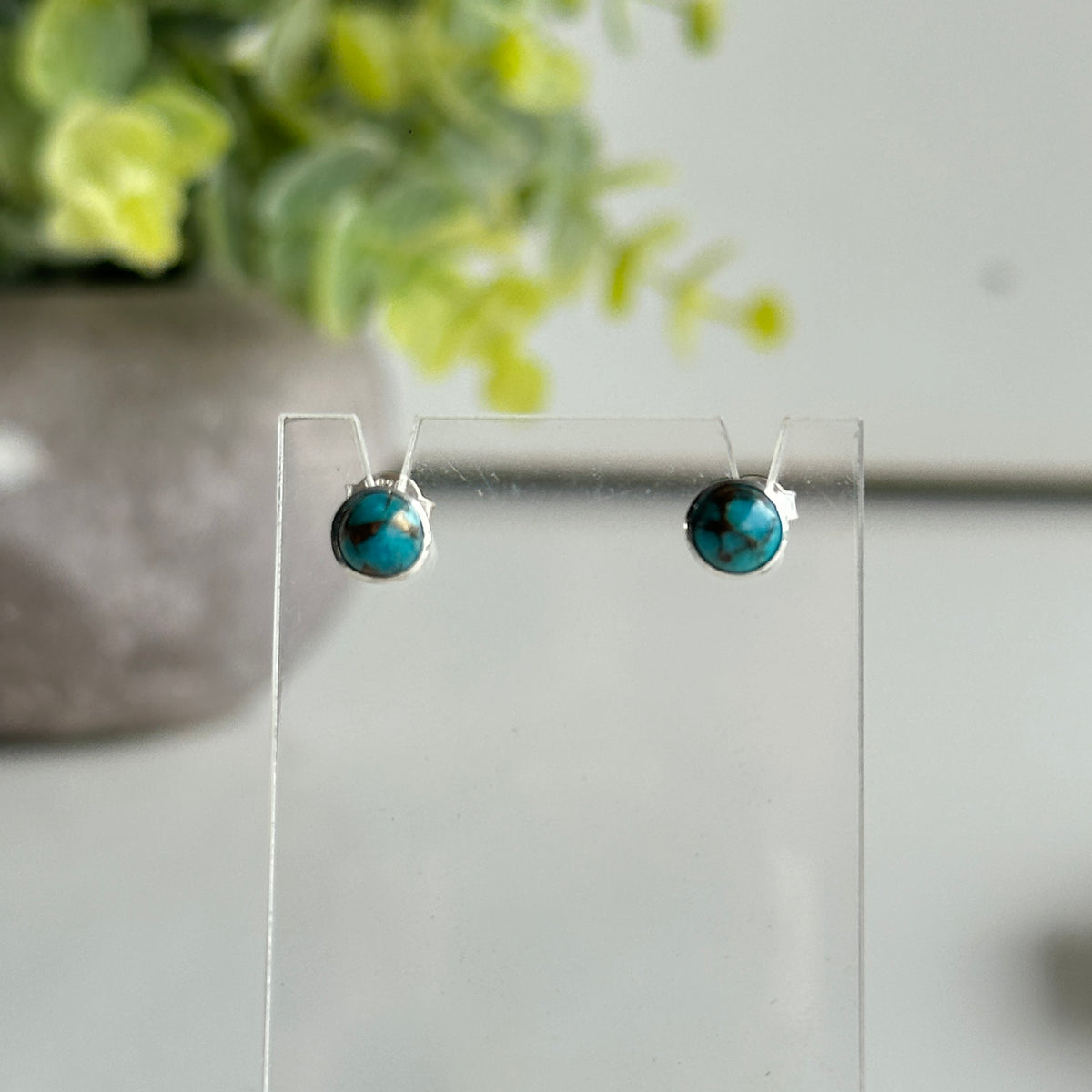 Copper Turquoise Round Stud Earrings
