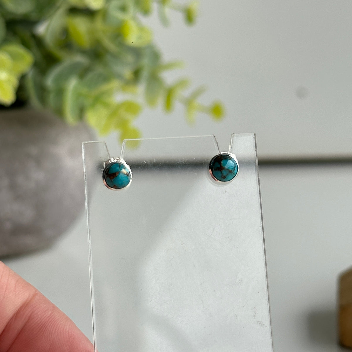 Copper Turquoise Round Stud Earrings