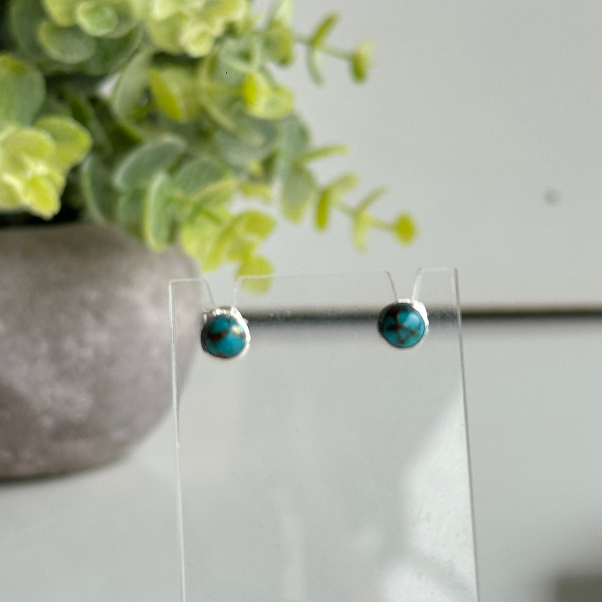 Copper Turquoise Round Stud Earrings