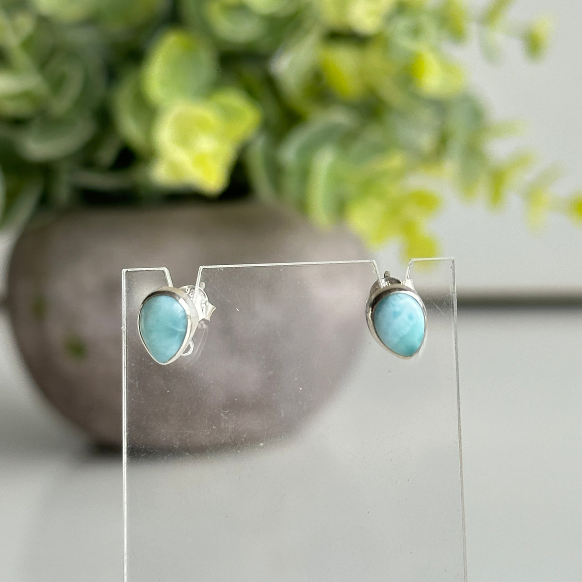 Larimar Teardrop Stud Earrings