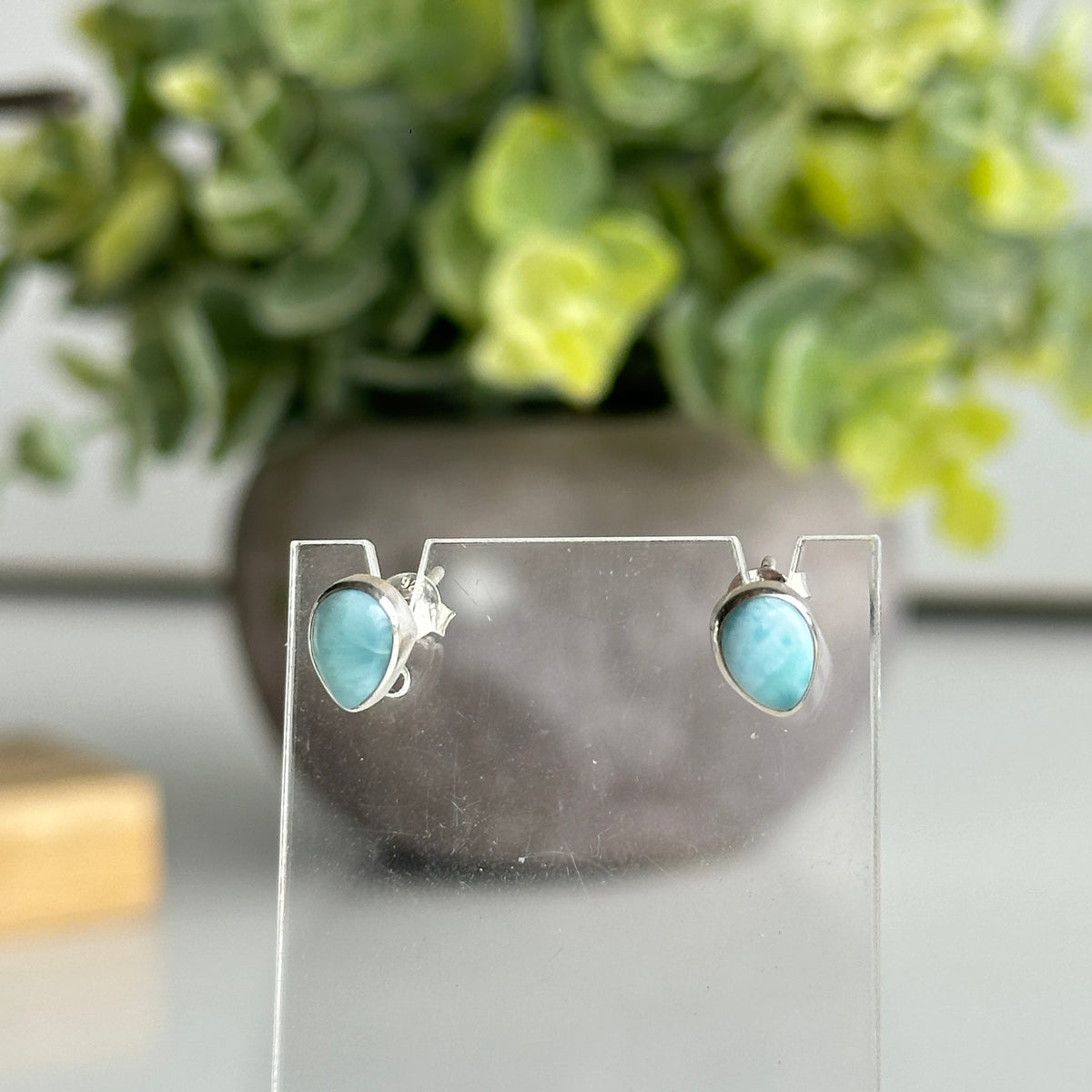 Larimar Teardrop Stud Earrings