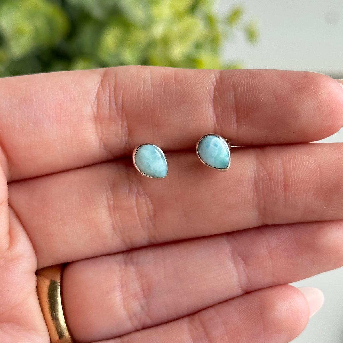 Larimar Teardrop Stud Earrings
