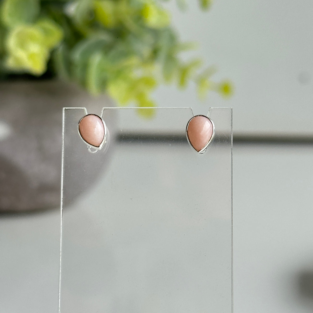 Pink Opal Teardrop Stud Earrings