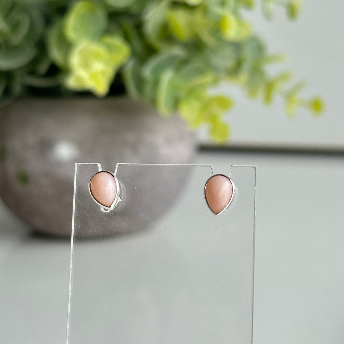 Pink Opal Teardrop Stud Earrings