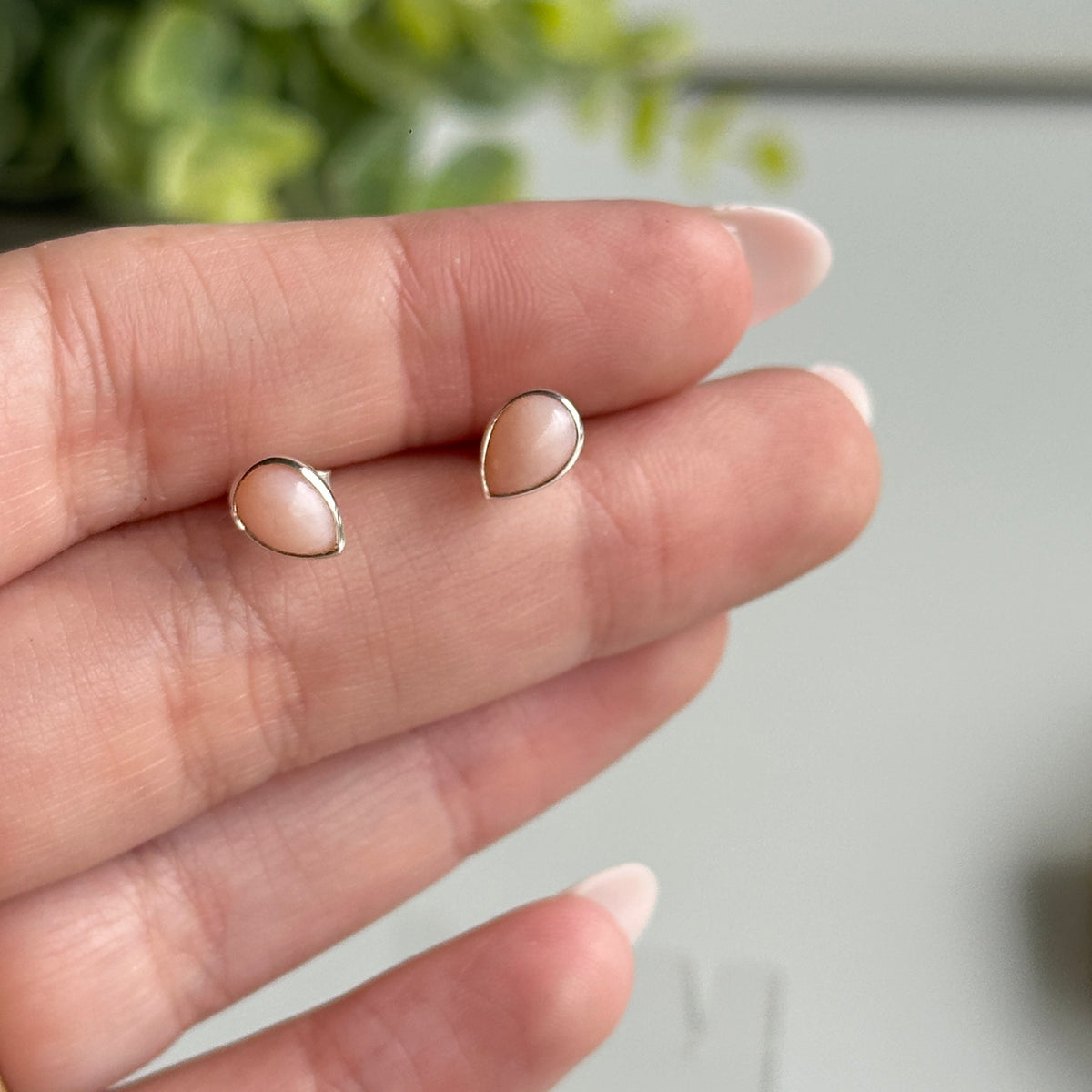 Pink Opal Teardrop Stud Earrings