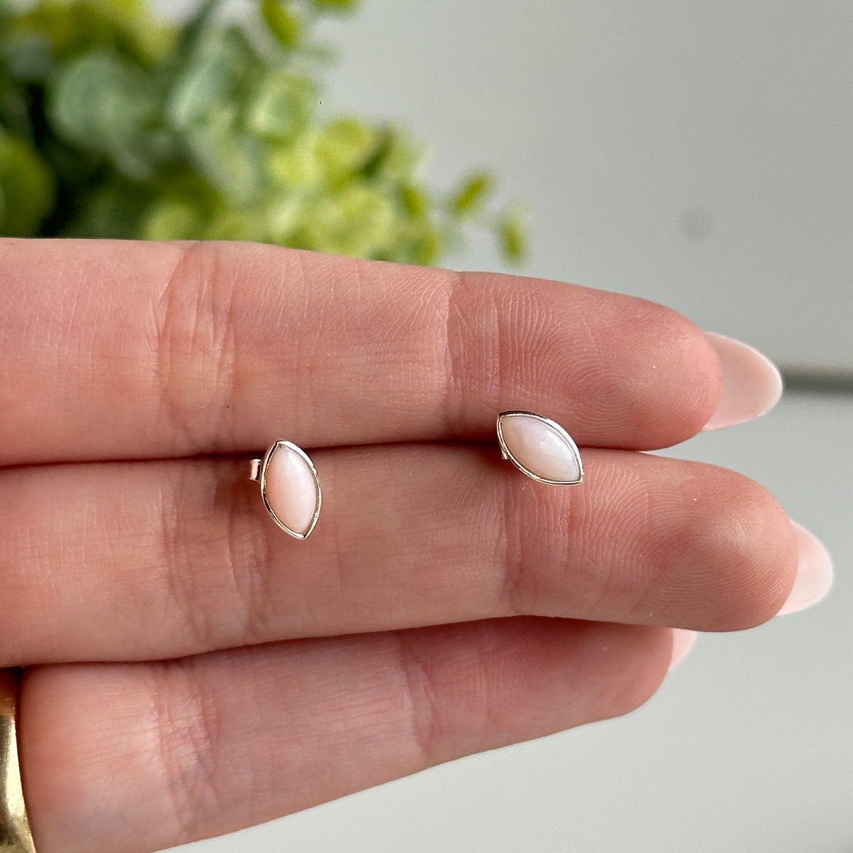 Pink Opal Marquise Stud Earrings