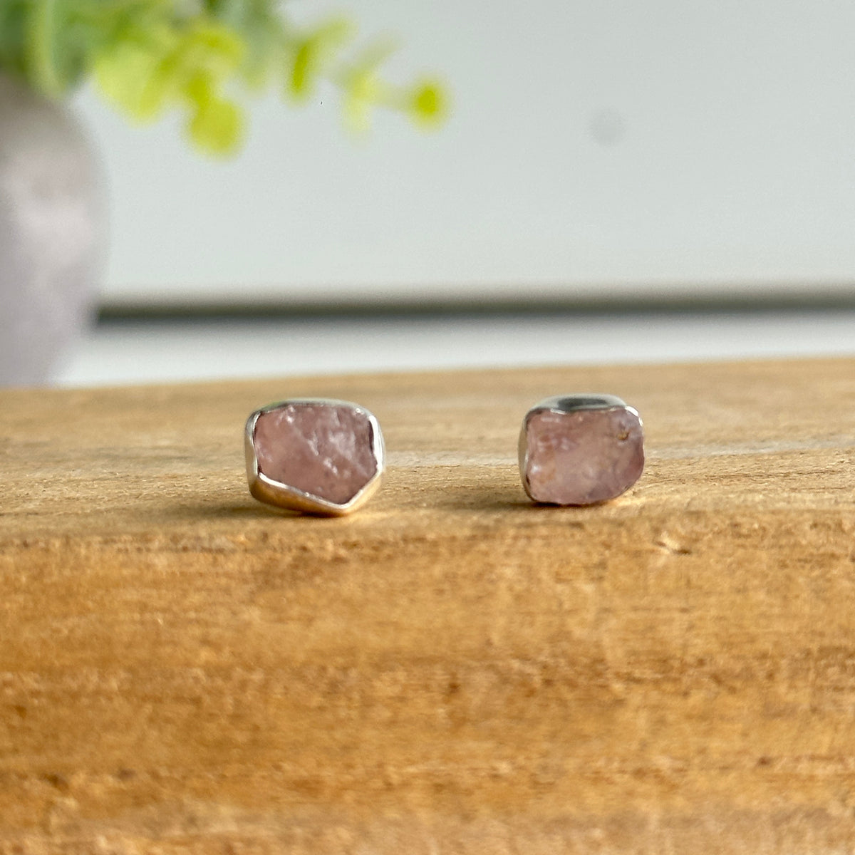 Rose Quartz Rough Stud Earrings
