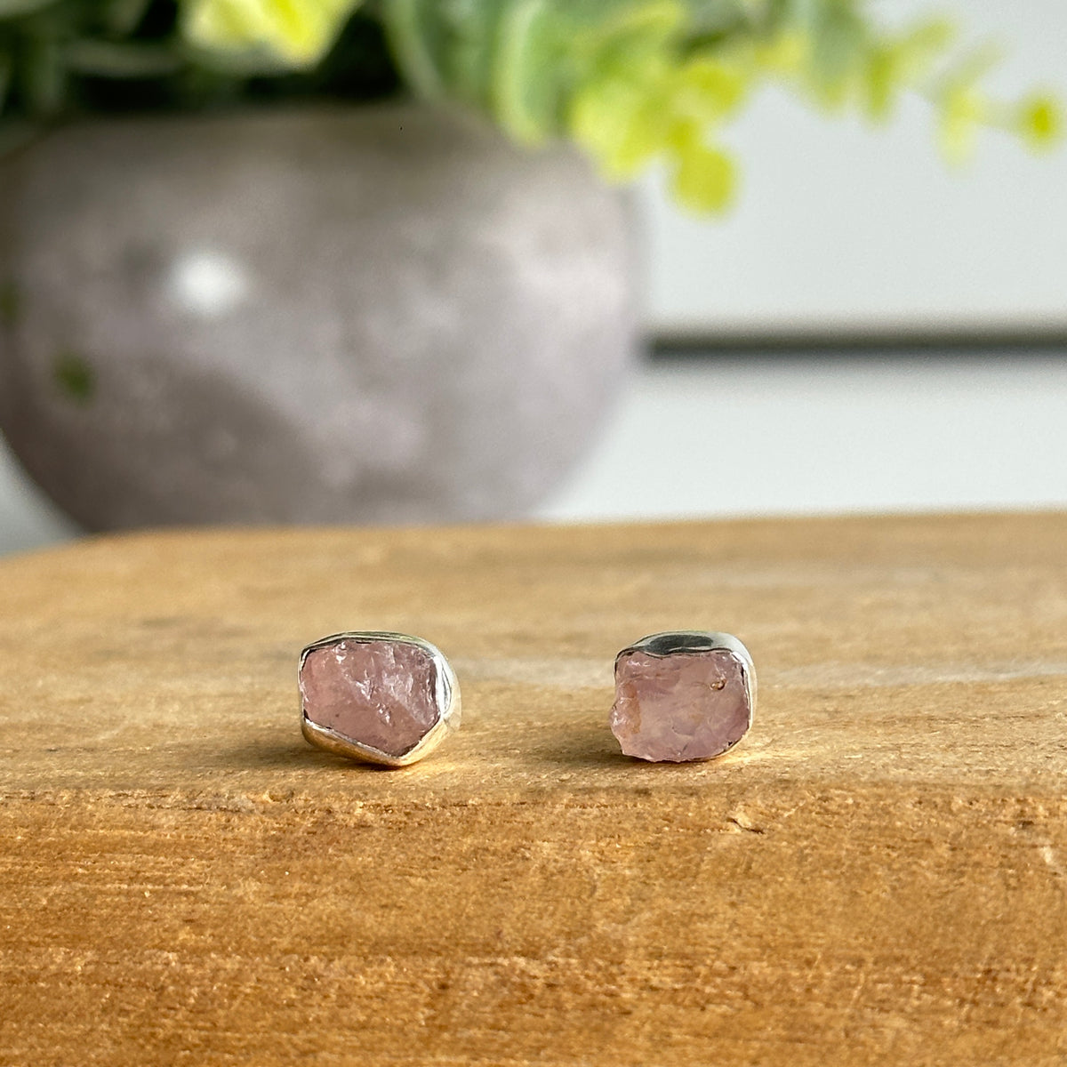 Rose Quartz Rough Stud Earrings