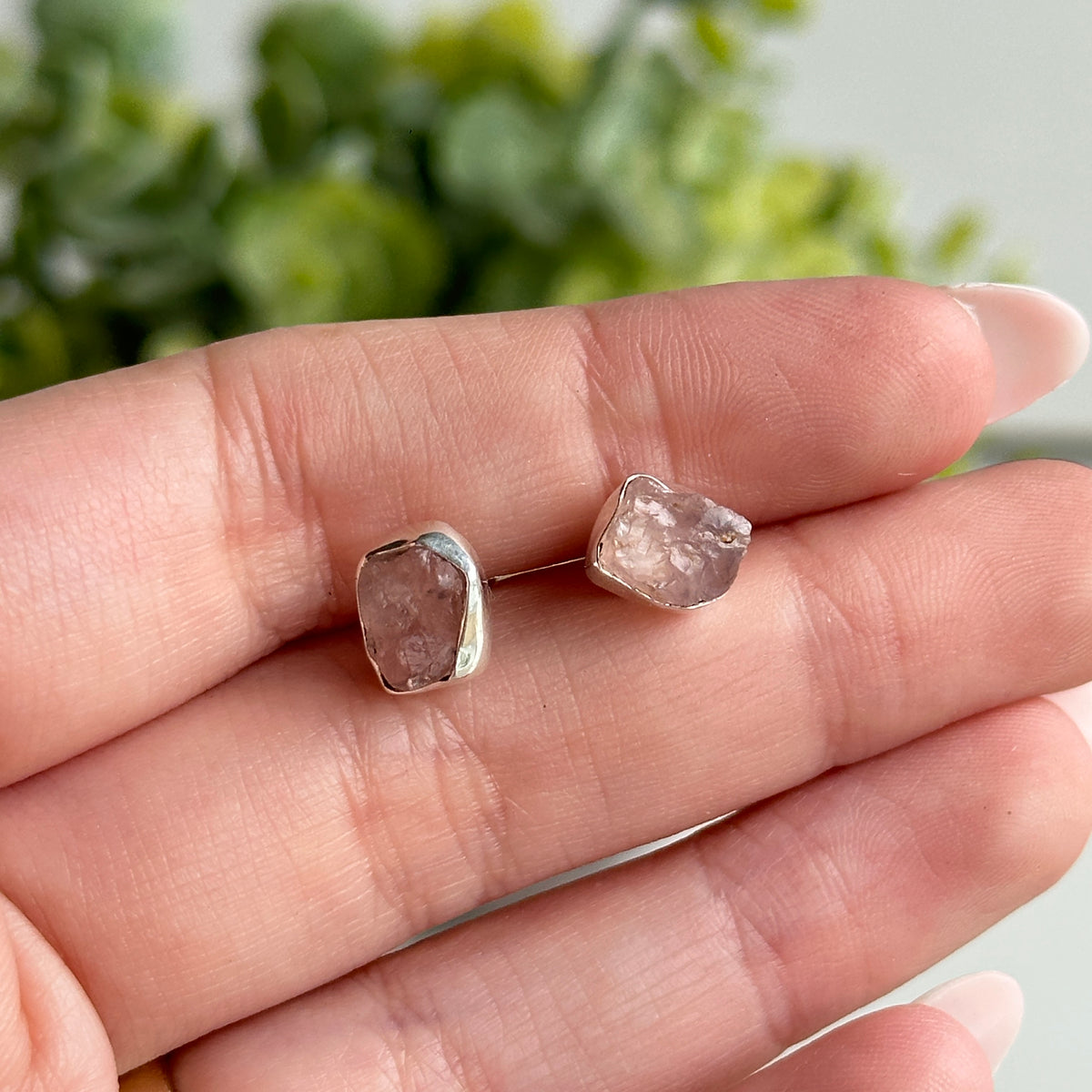 Rose Quartz Rough Stud Earrings