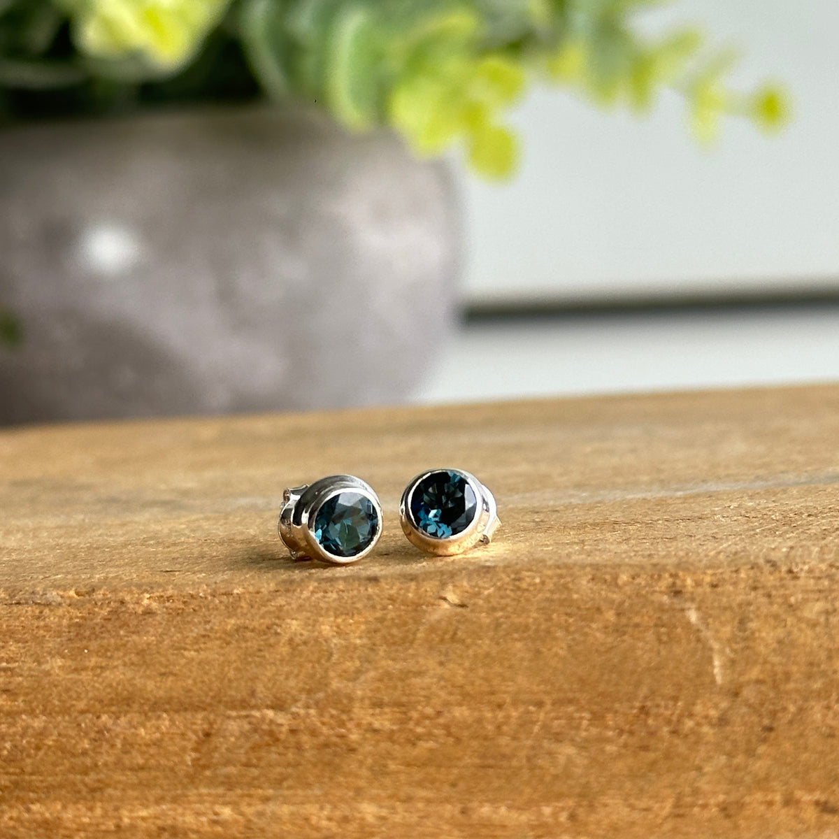 London Blue Topaz Round Stud Earrings