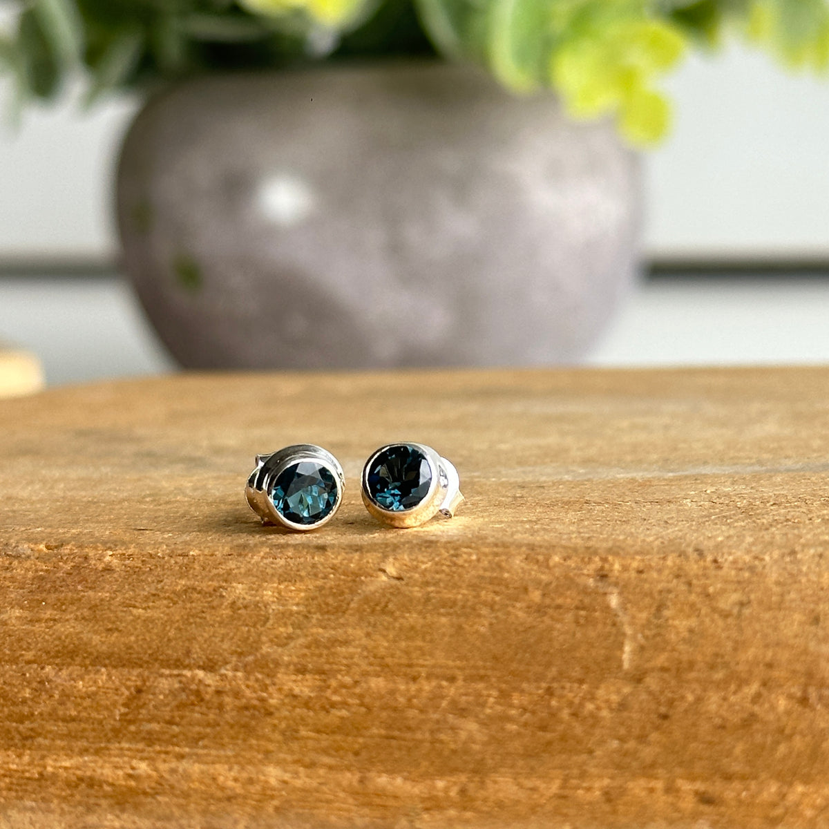 London Blue Topaz Round Stud Earrings