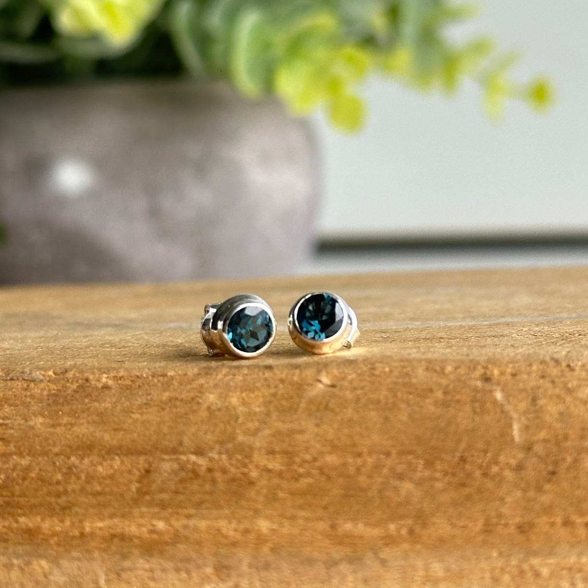 London Blue Topaz Round Stud Earrings
