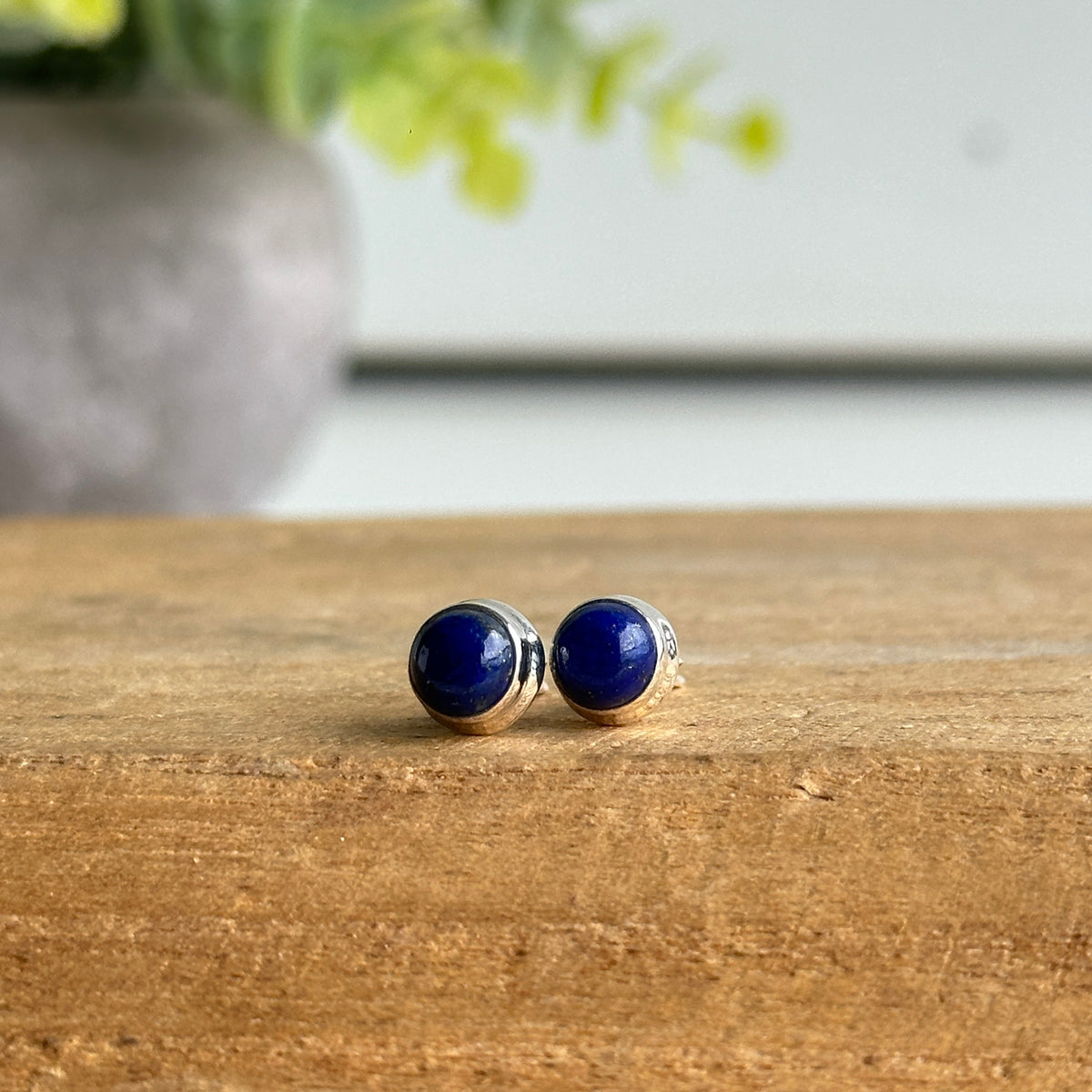 Lapis Lazuli Round Stud Earrings