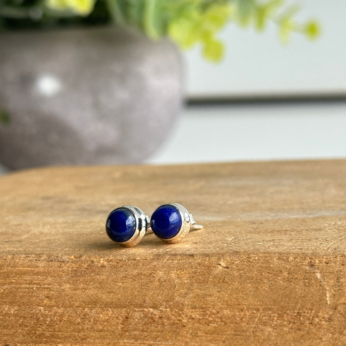 Lapis Lazuli Round Stud Earrings