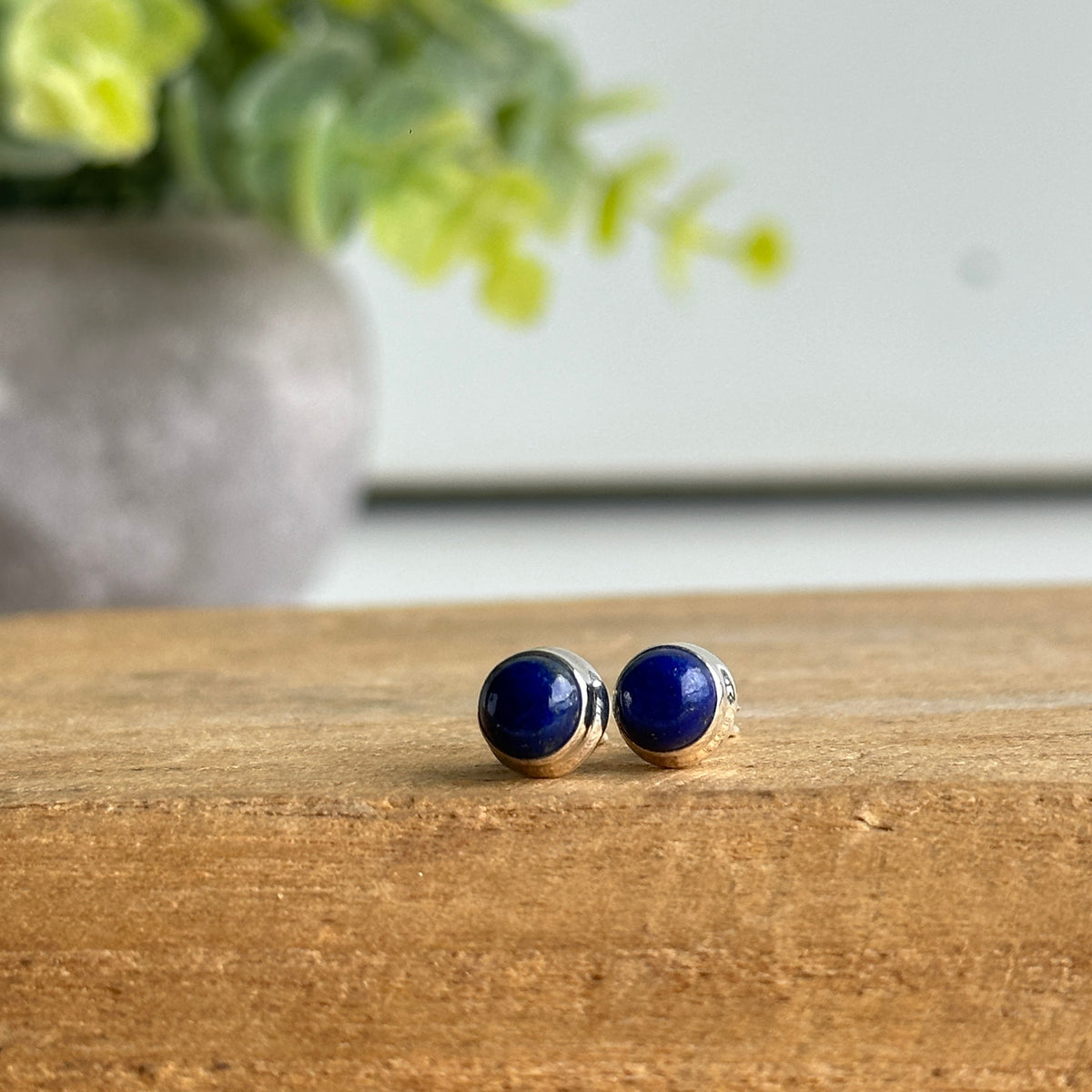 Lapis Lazuli Round Stud Earrings