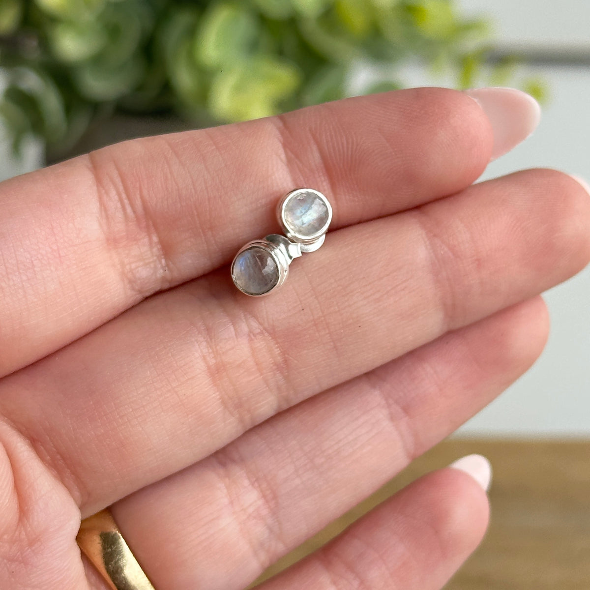 Moonstone Round Stud Earrings