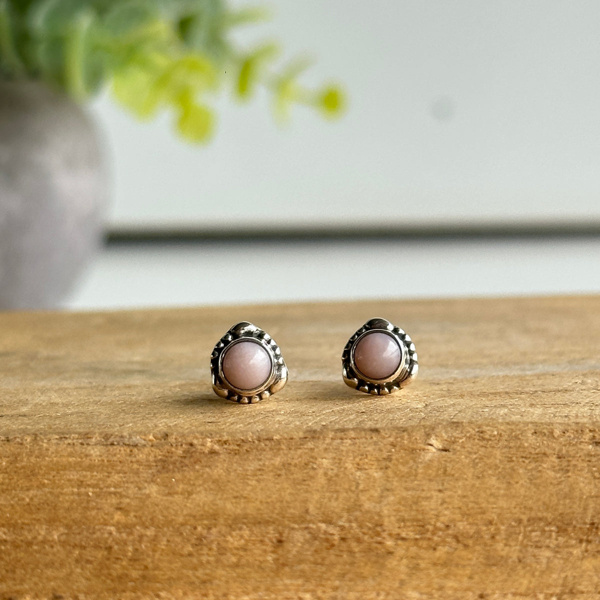 Pink Opal Round Stud Earrings
