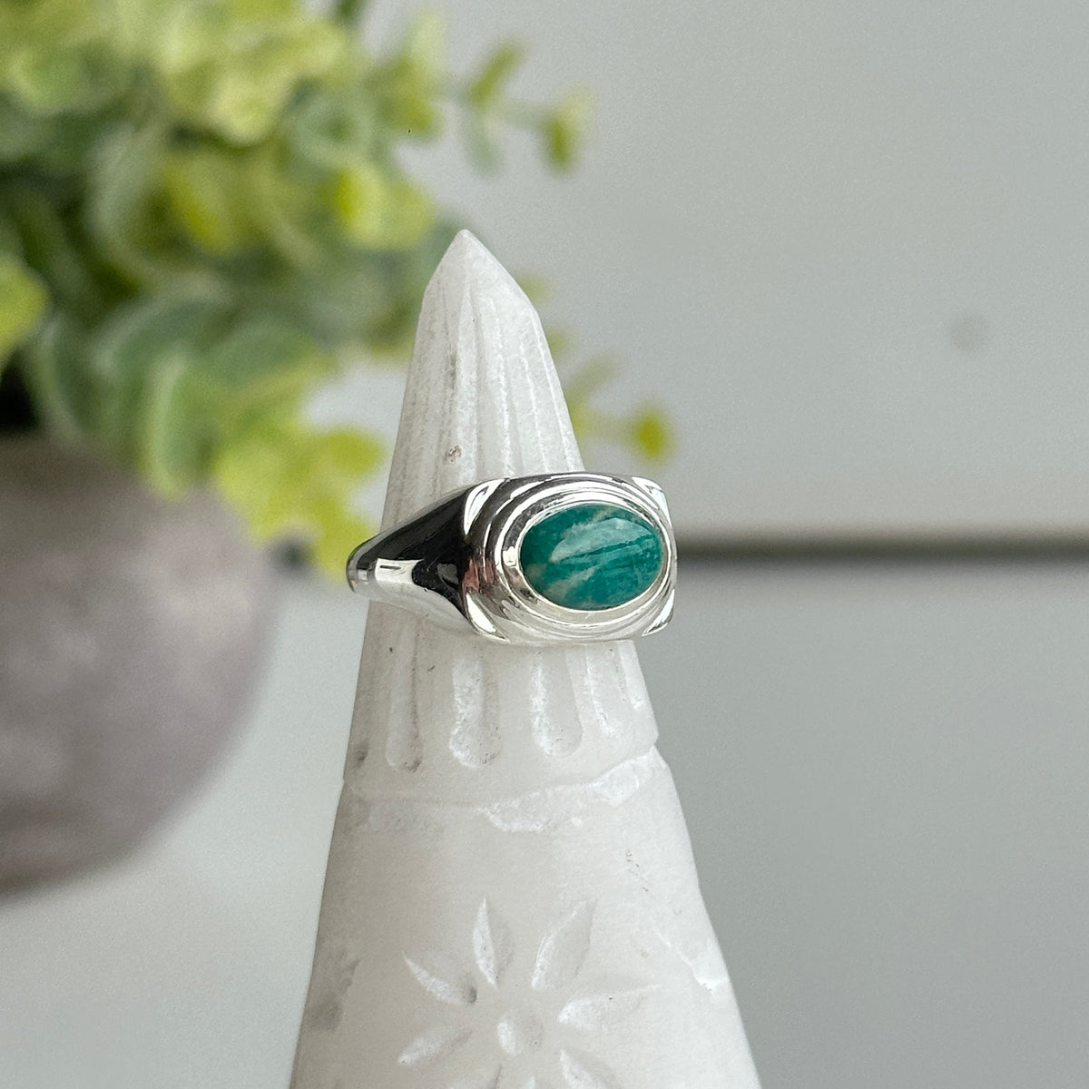 Amazonite Oval Ring Sz6