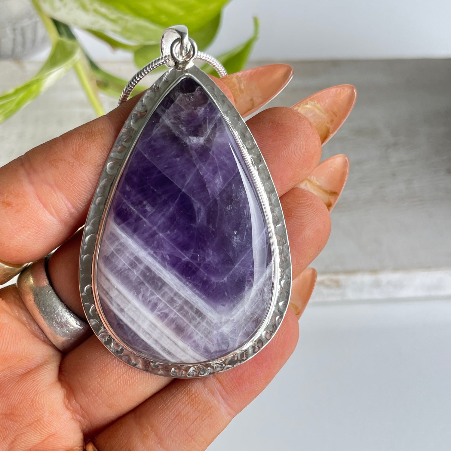 Chevron Amethyst Teardrop Pendant
