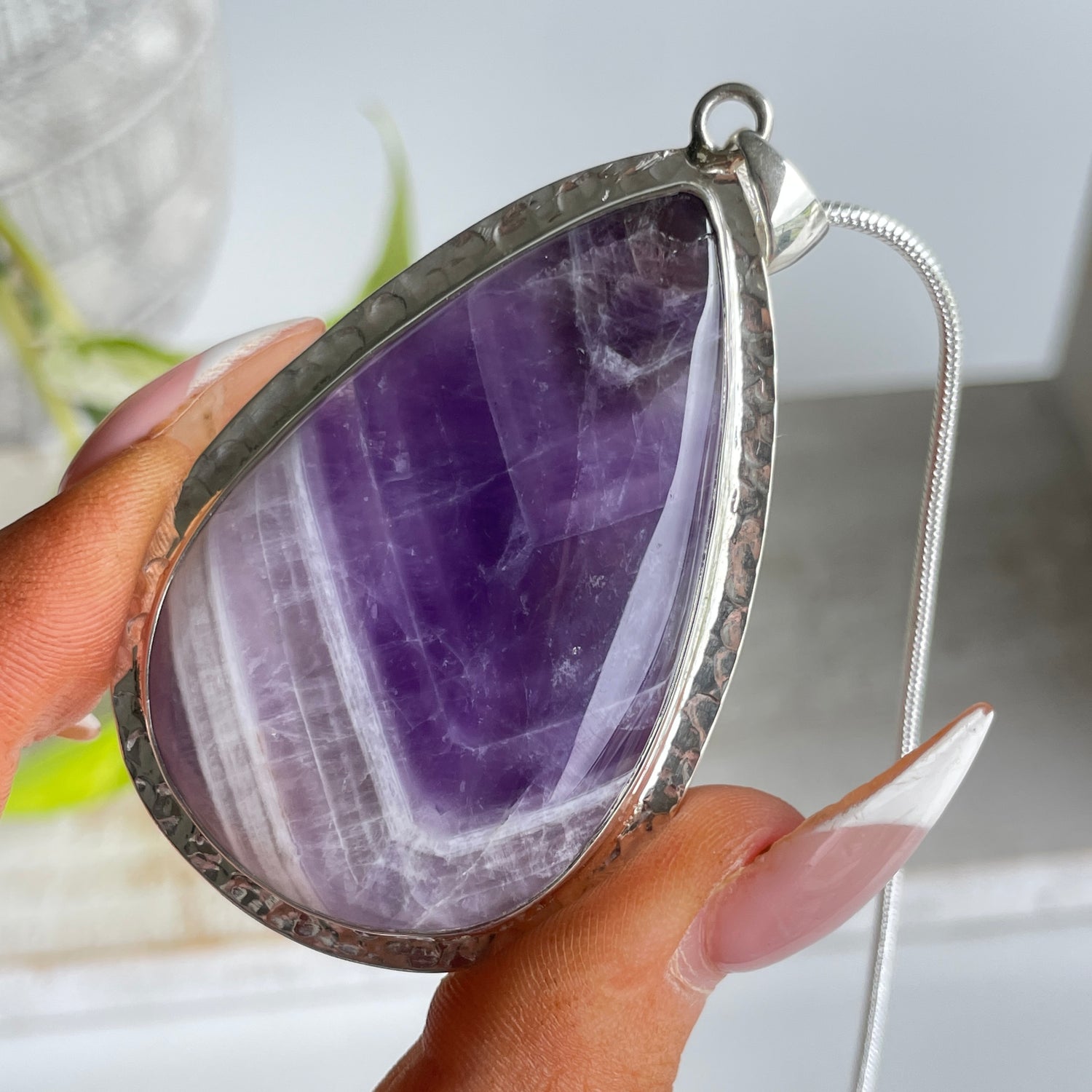 Chevron Amethyst Teardrop Pendant
