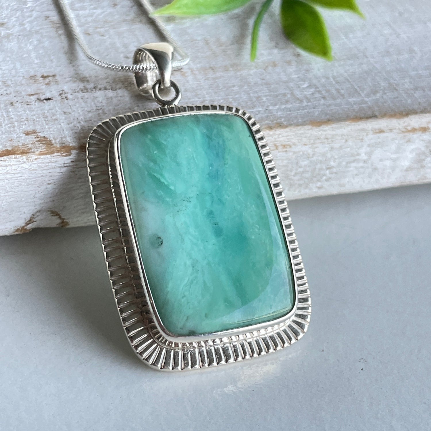 Blue Opal Fossilised Wood Pendant