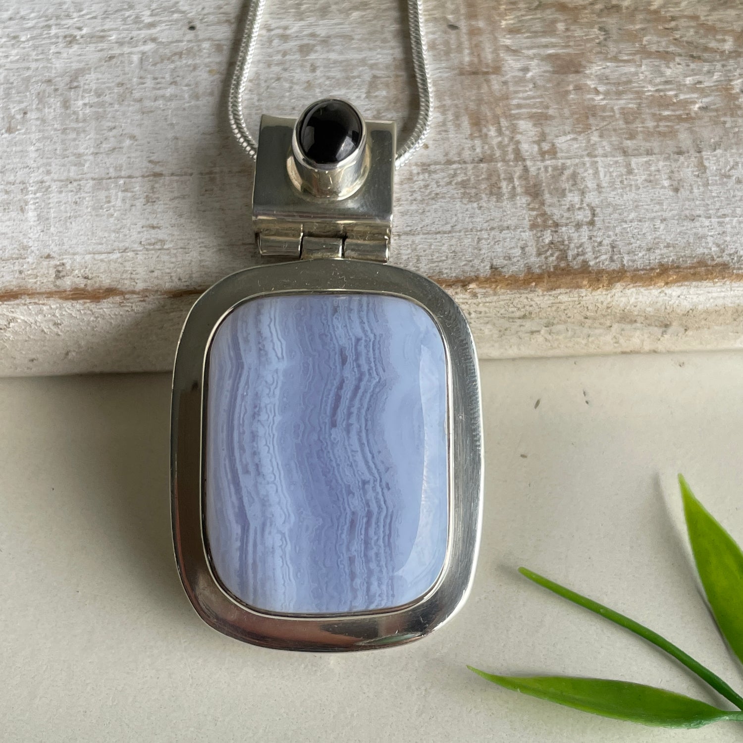 Blue Lace Agate Rectangle Pendant