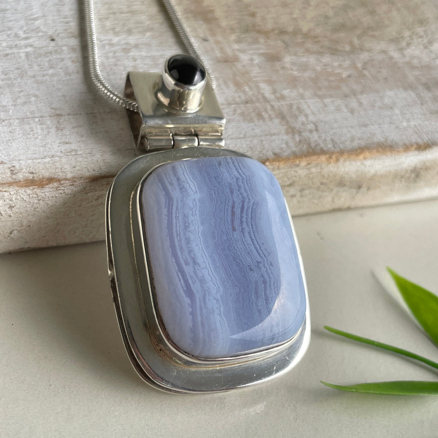 Blue Lace Agate Rectangle Pendant