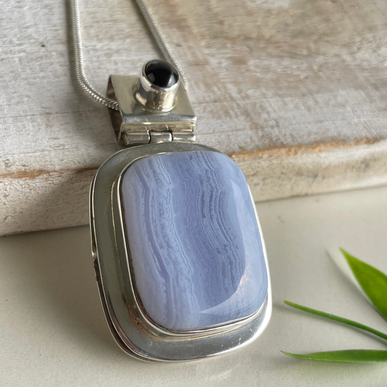 Blue Lace Agate Rectangle Pendant