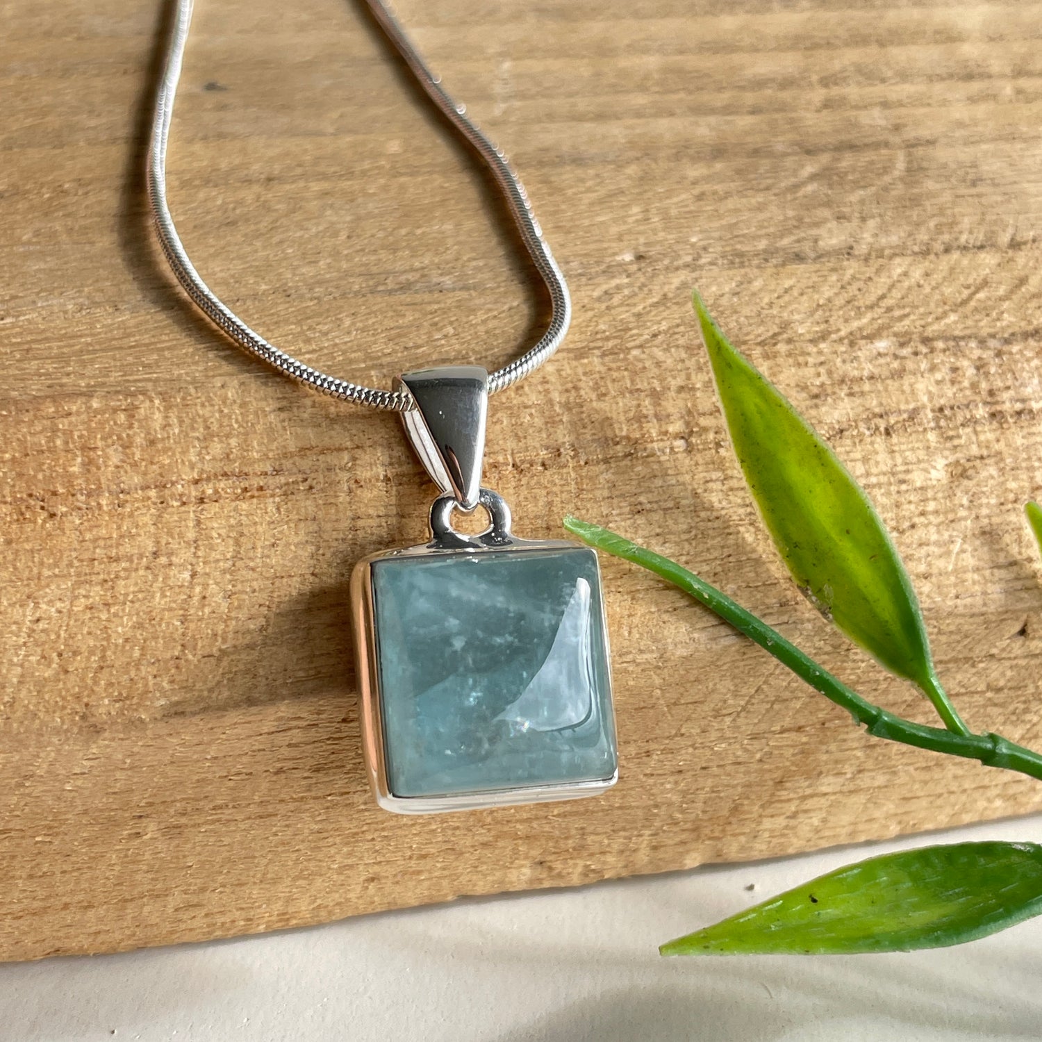 Aquamarine Square Pendant