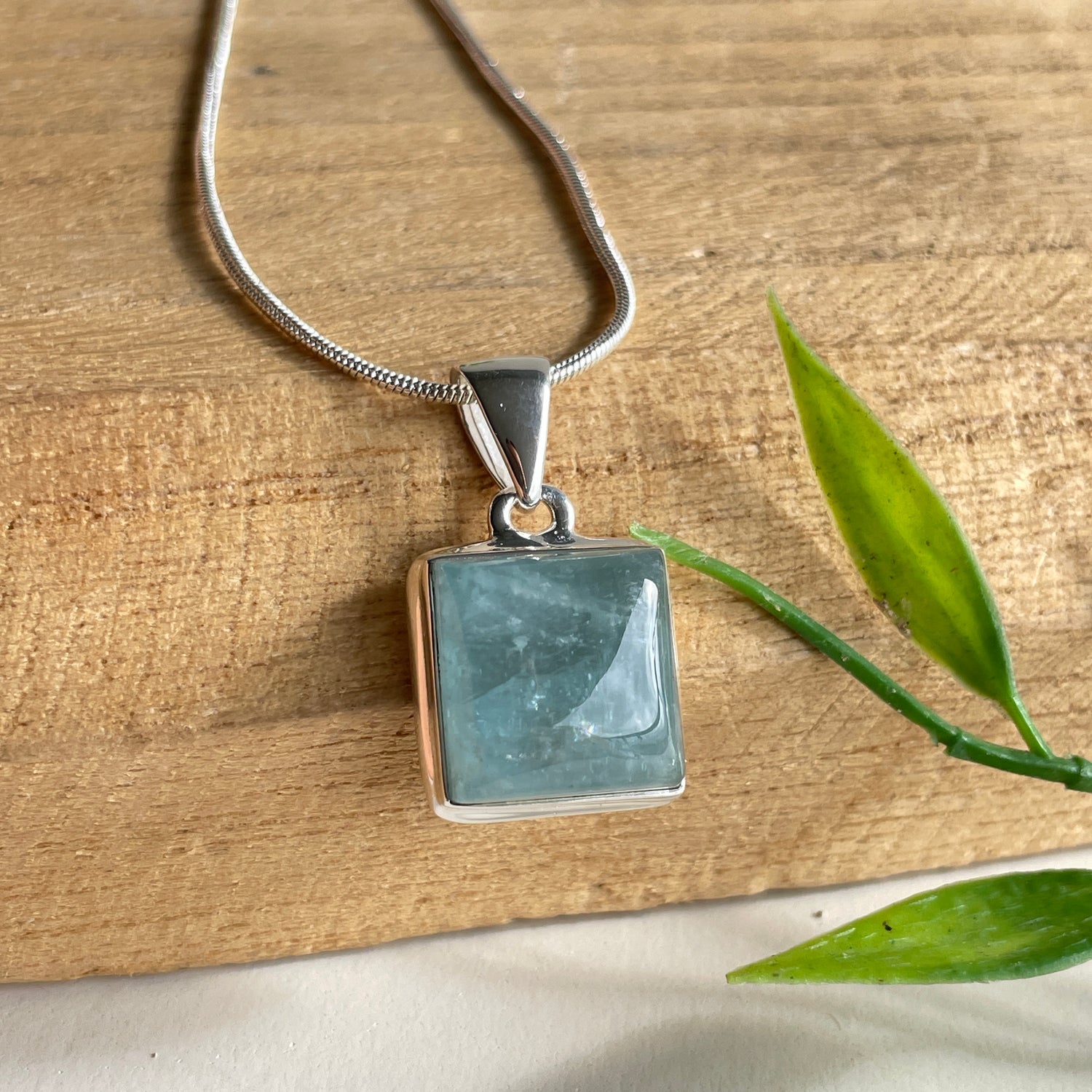 Aquamarine Square Pendant