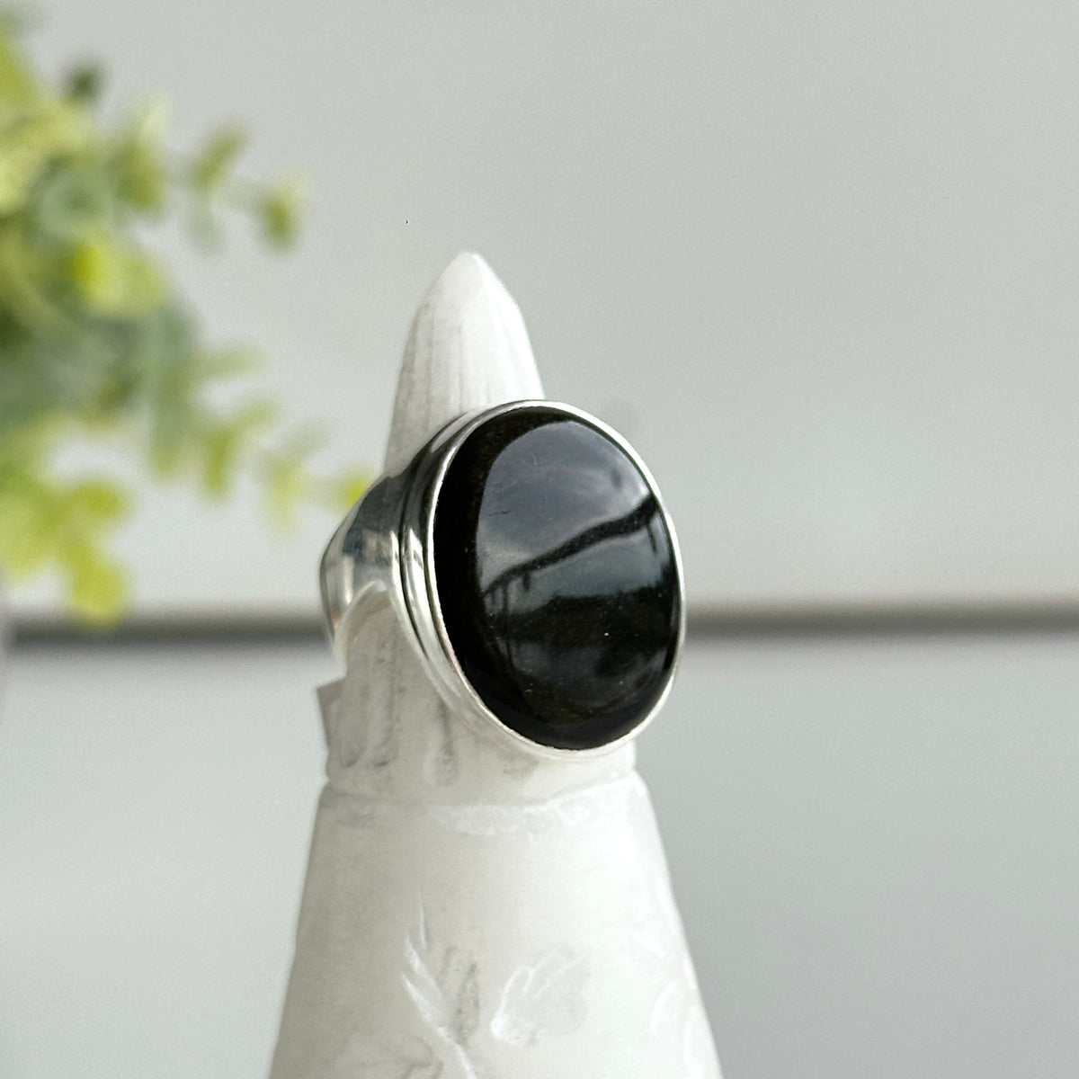 Gold Sheen Obsidian Oval Ring Sz7