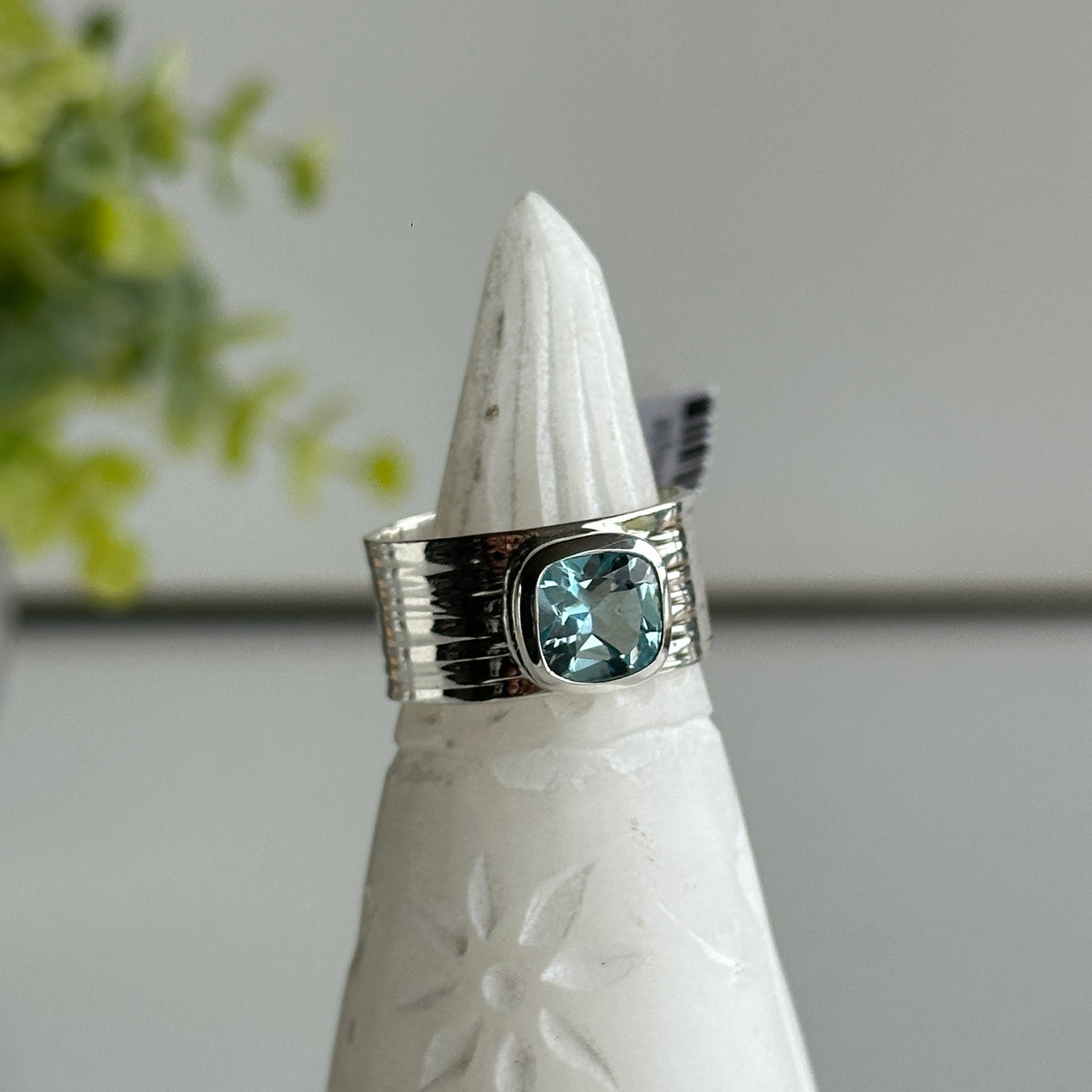 Blue Topaz Square Ring Sz9