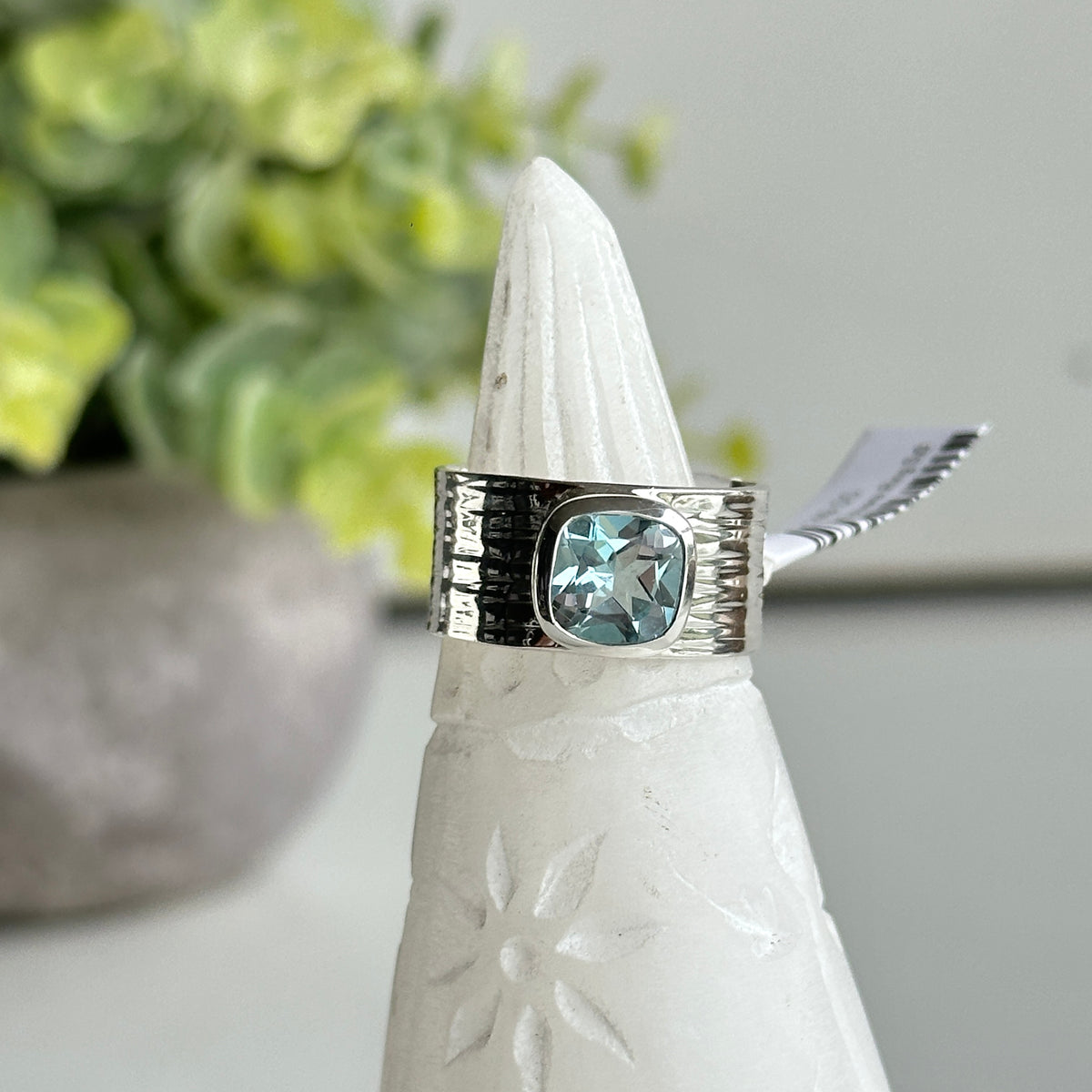 Blue Topaz Square Ring Sz9