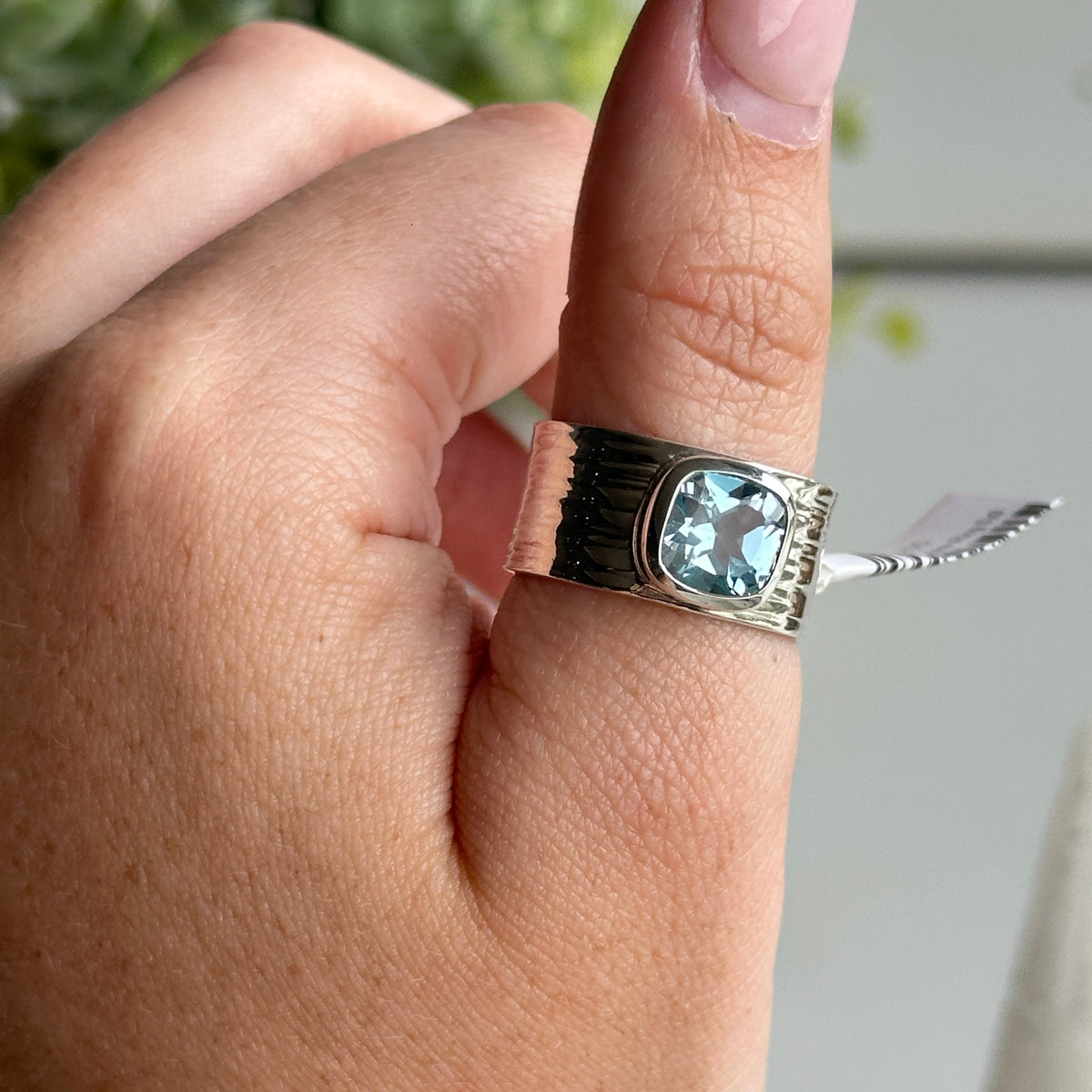 Blue Topaz Square Ring Sz9