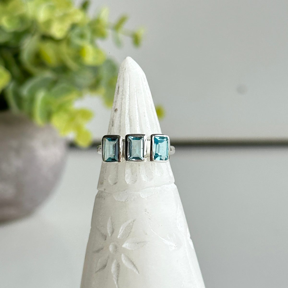 Blue Topaz Square Ring Sz7