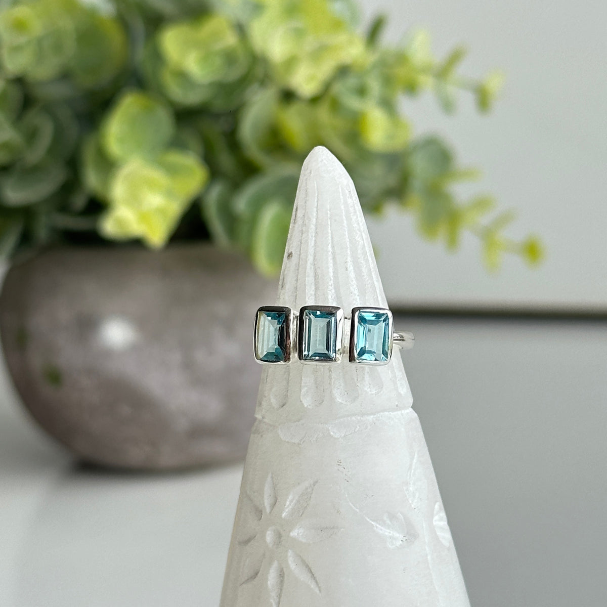 Blue Topaz Square Ring Sz7