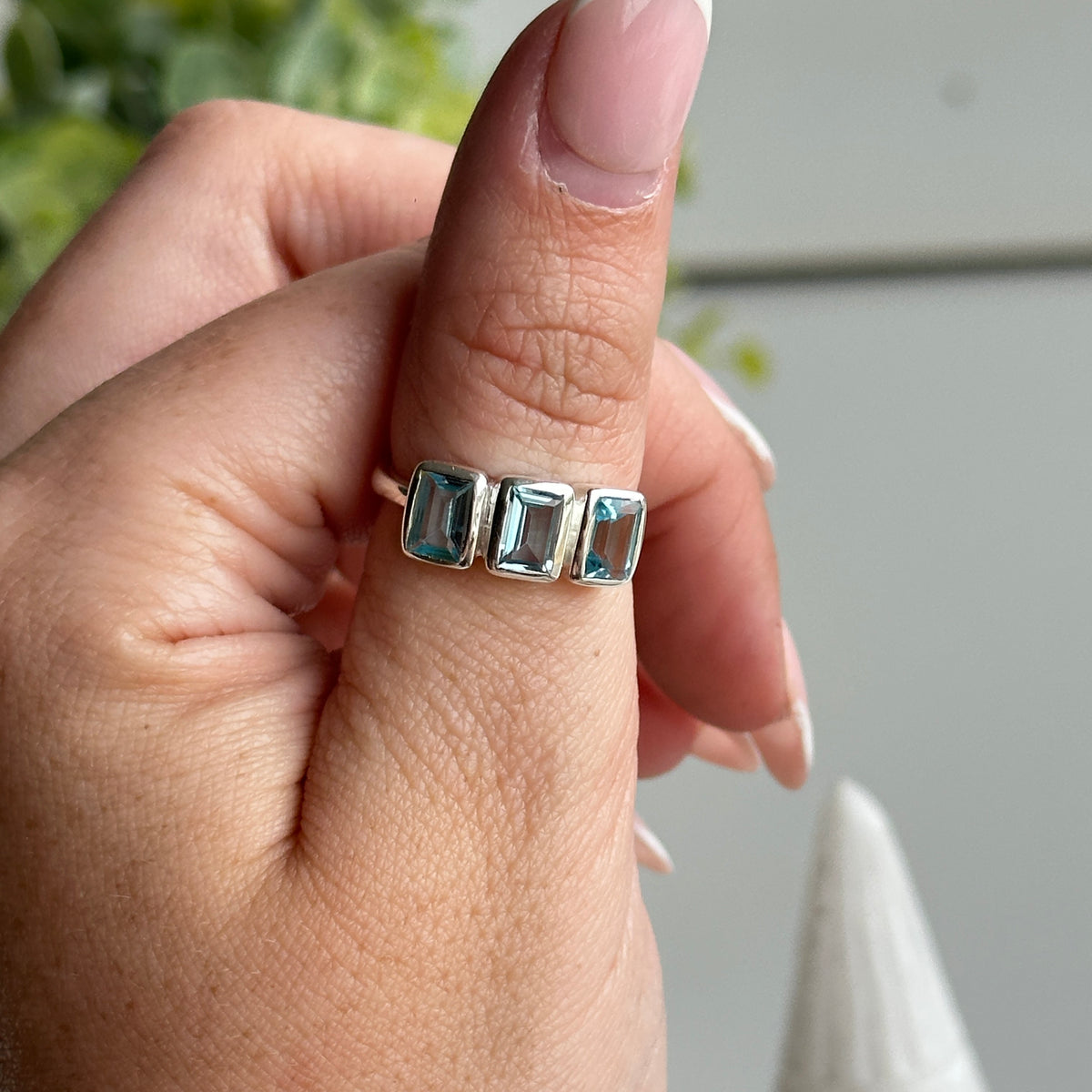 Blue Topaz Square Ring Sz7