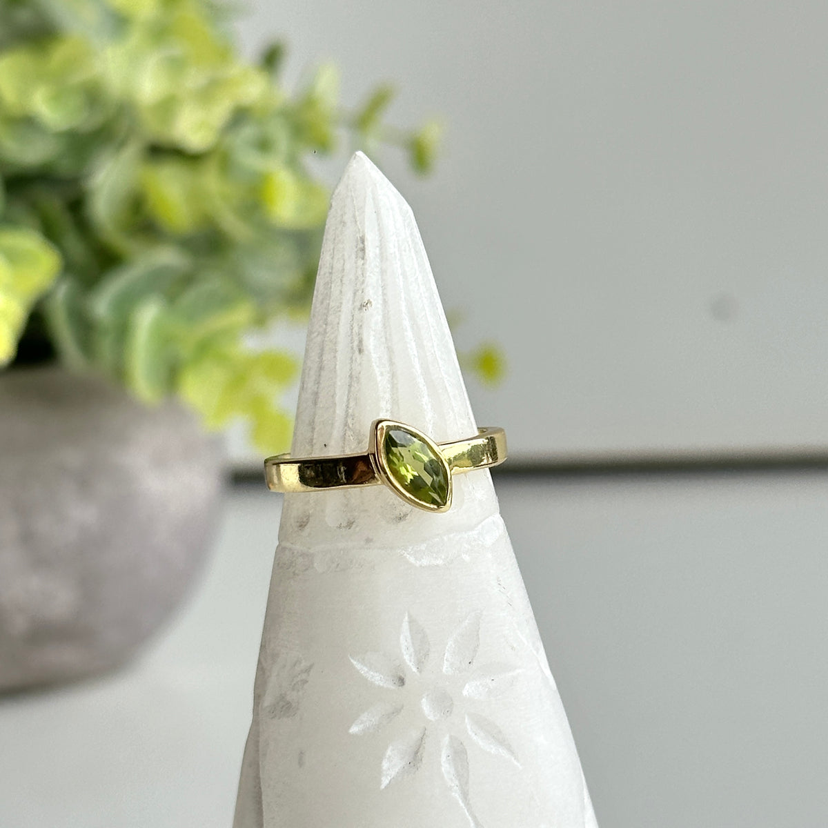 Gold Plated Peridot Marquise Ring Sz9