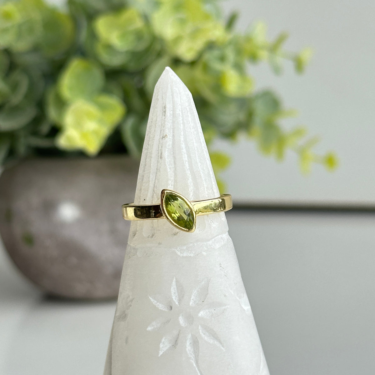 Gold Plated Peridot Marquise Ring Sz9