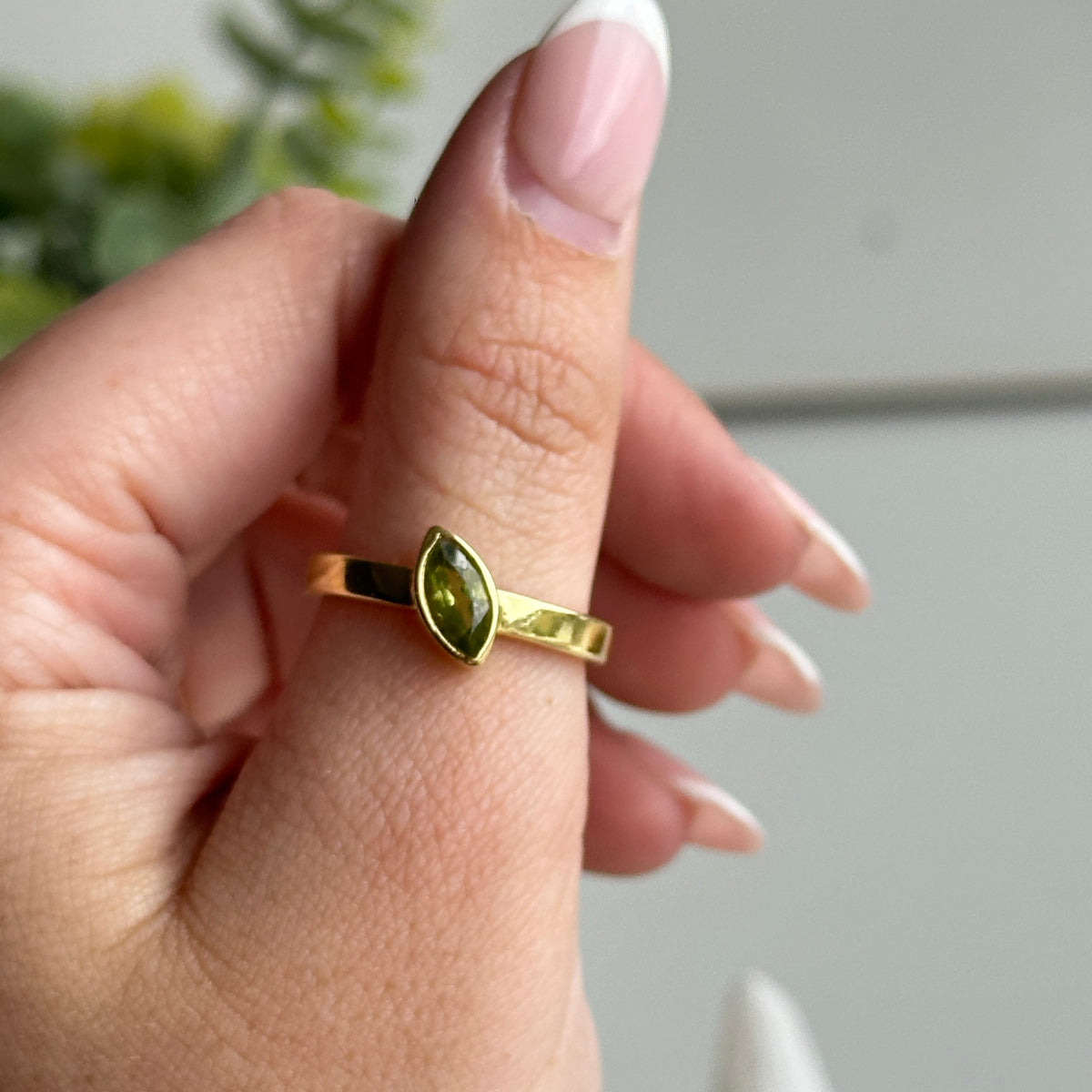 Gold Plated Peridot Marquise Ring Sz9