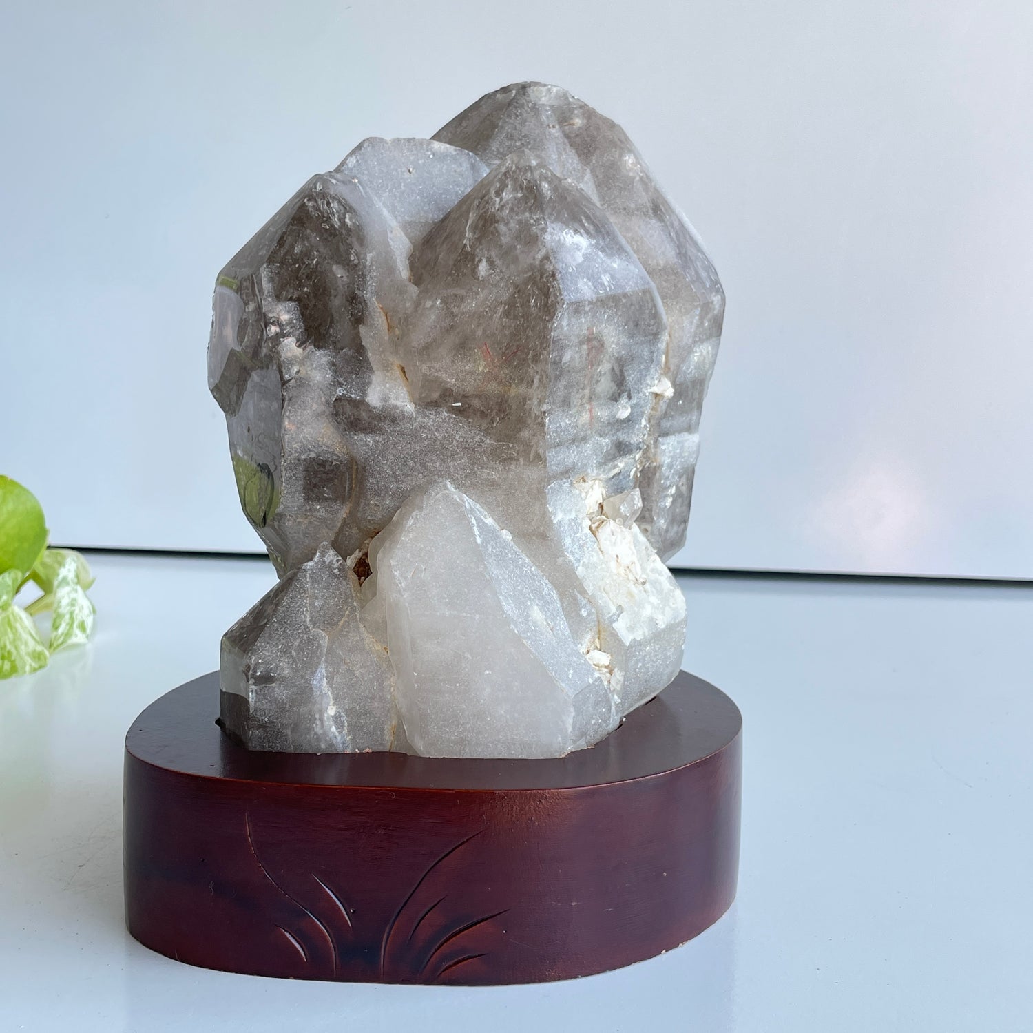 Smoky Elestial Quartz Enhydro Pce In Stand 3.184kg