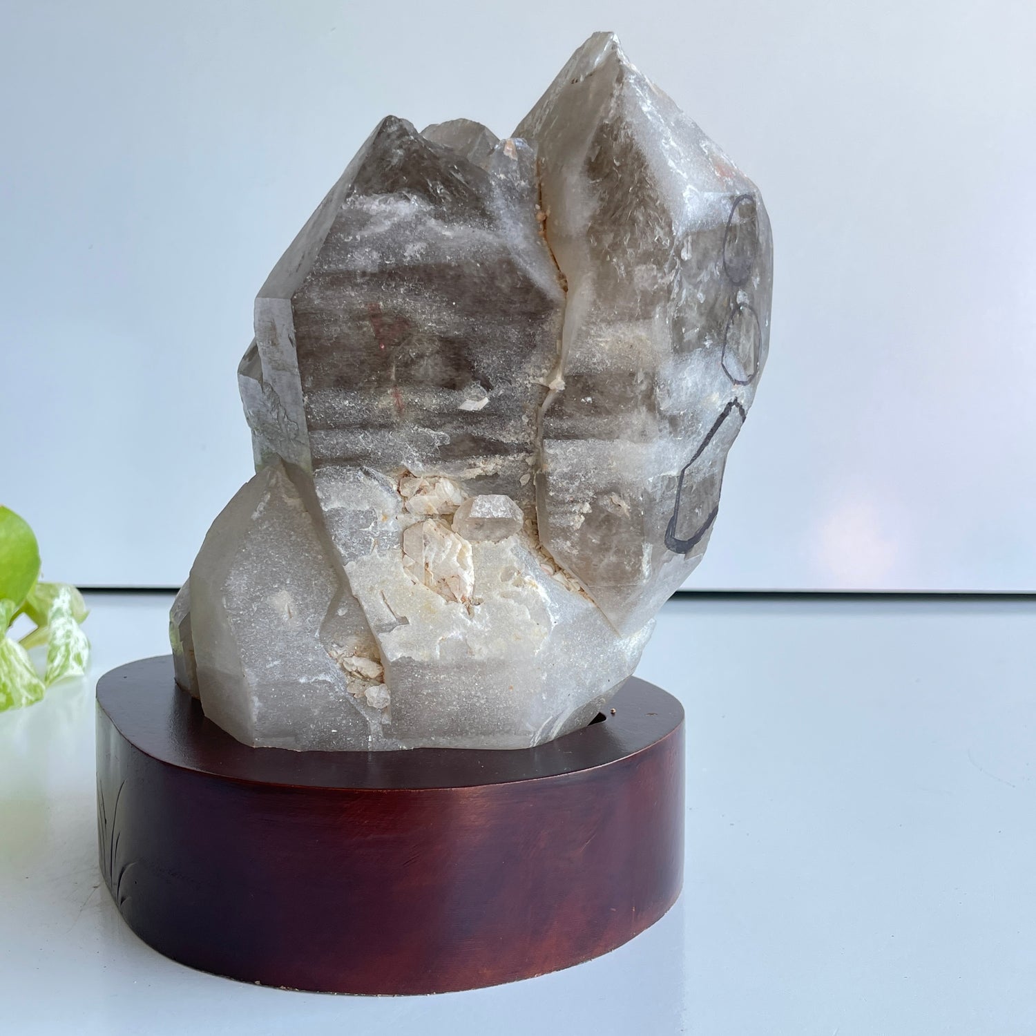 Smoky Elestial Quartz Enhydro Pce In Stand 3.184kg