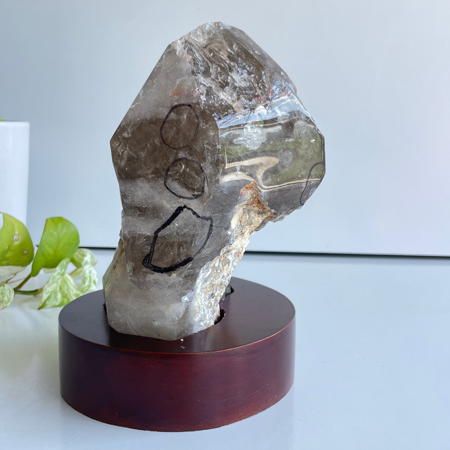 Smoky Elestial Quartz Enhydro Pce In Stand 3.184kg
