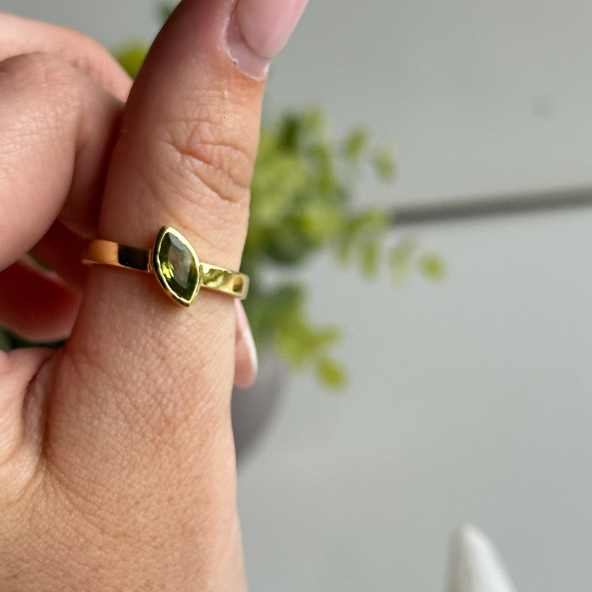Gold Plated Peridot Marquise Ring Sz8