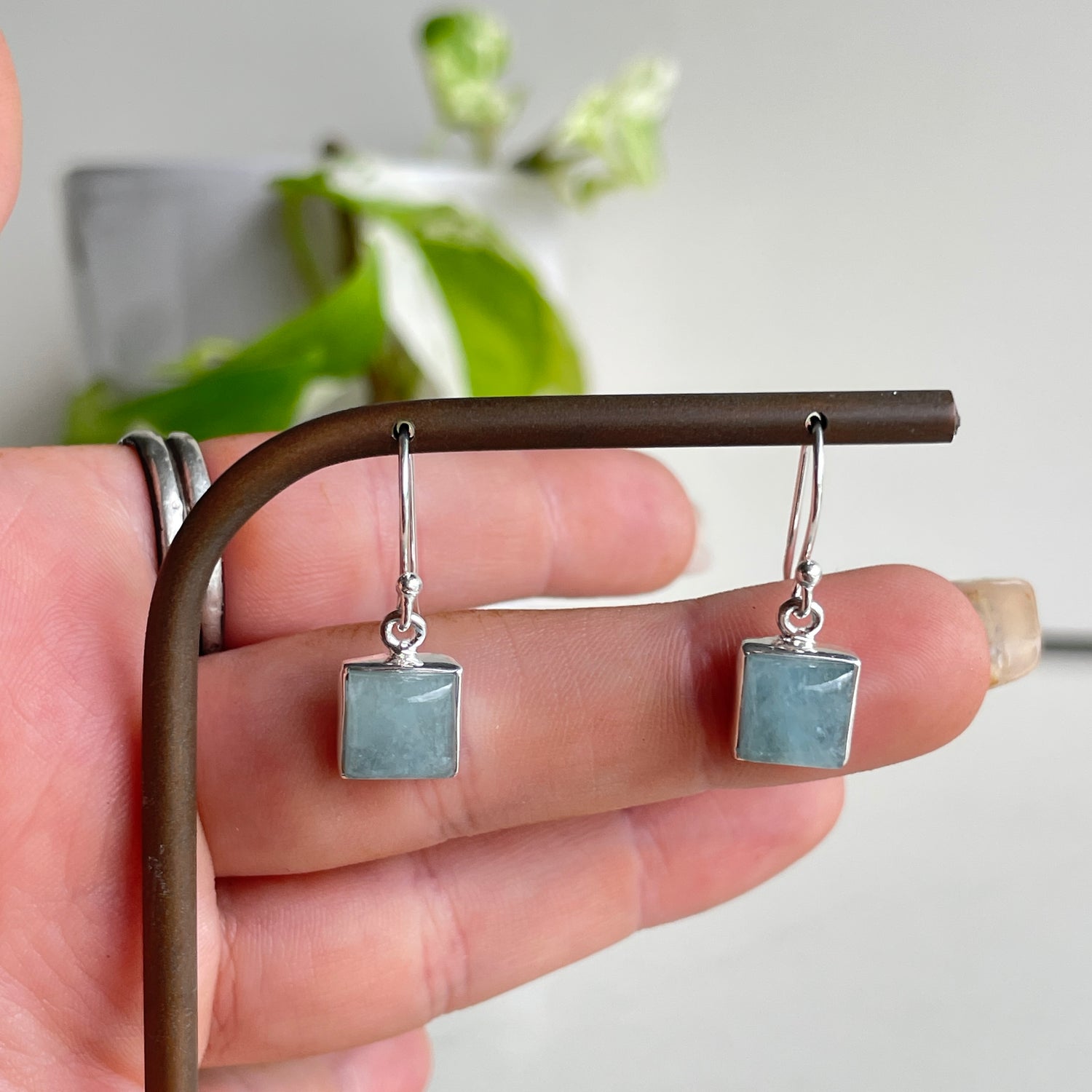 Aquamarine Square Earrings
