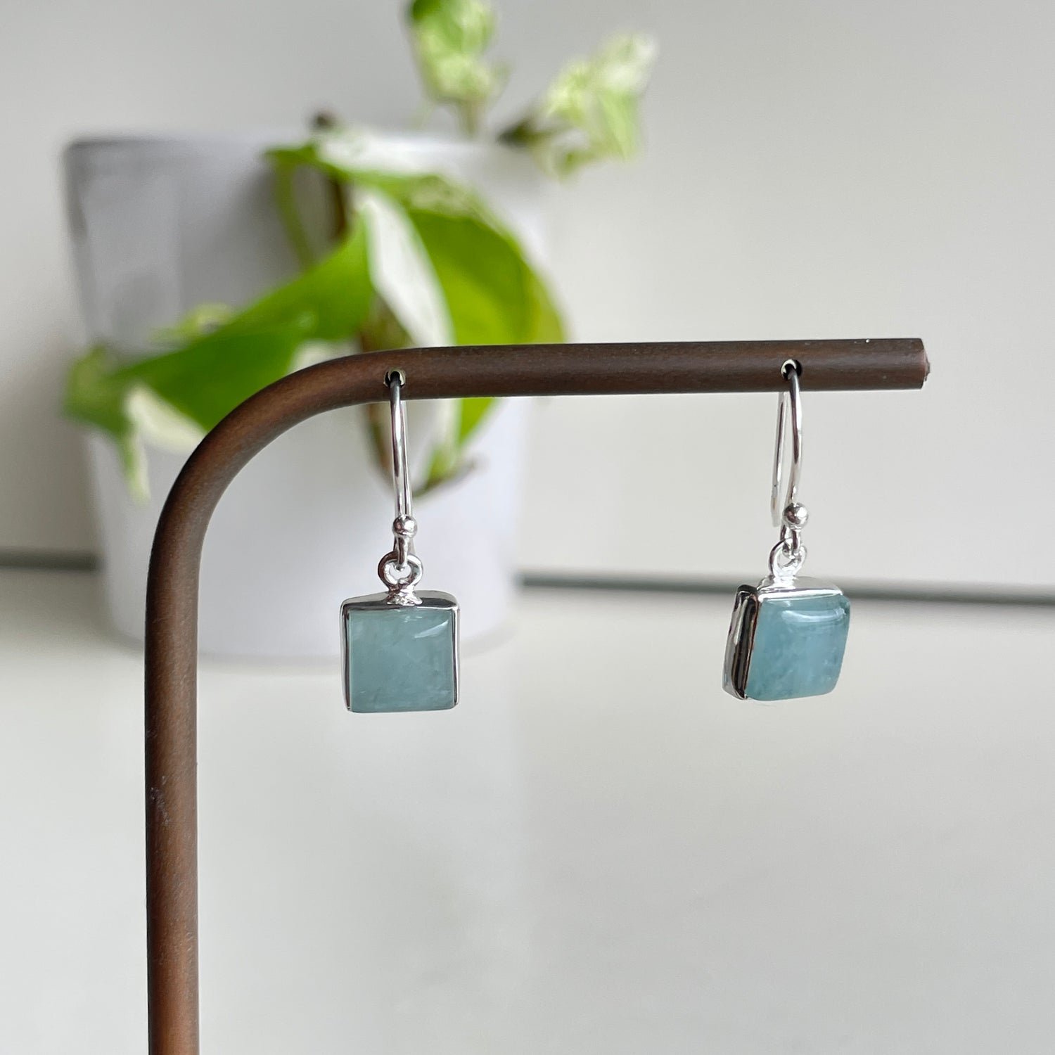 Aquamarine Square Earrings
