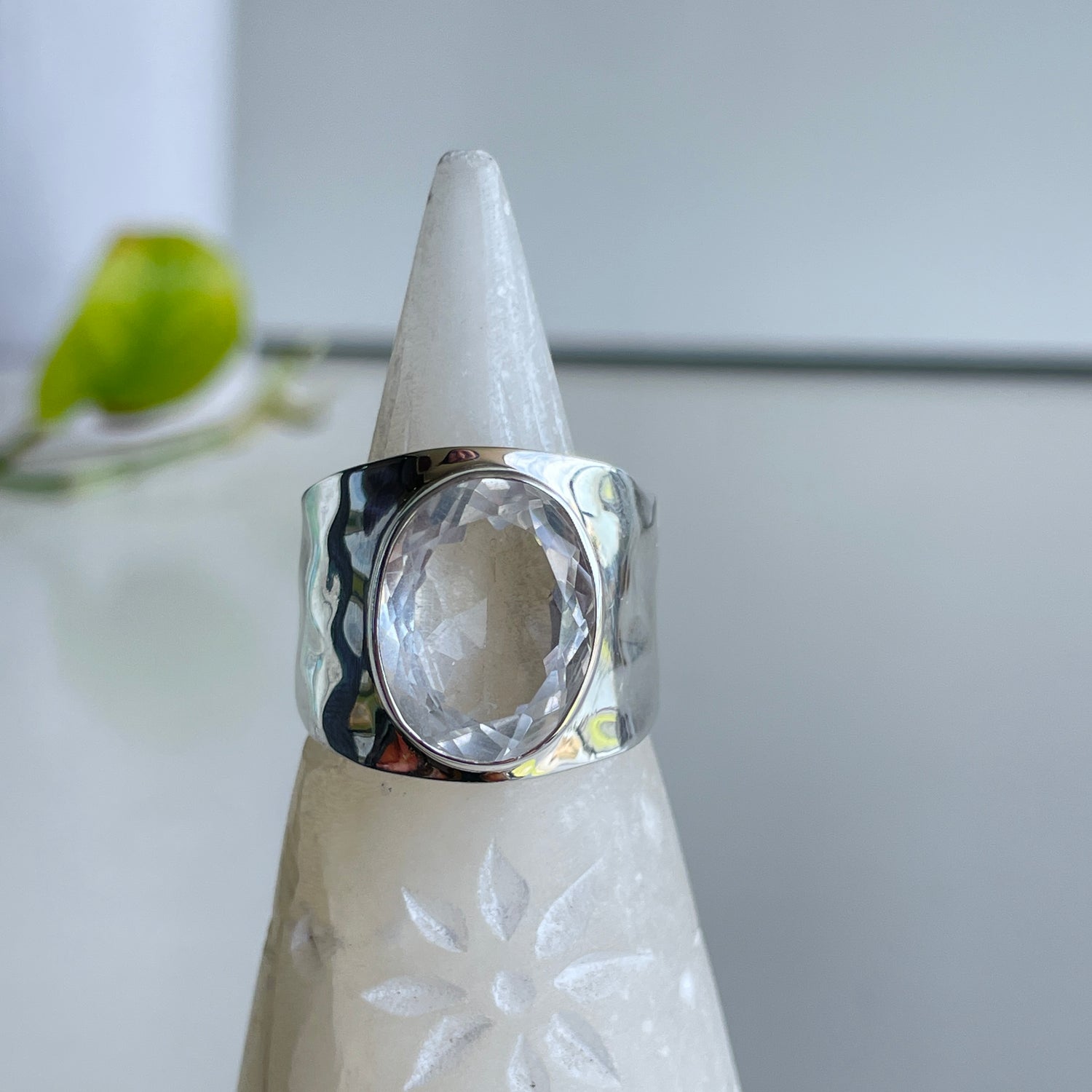 Clear Quartz Oval Ring Sz10