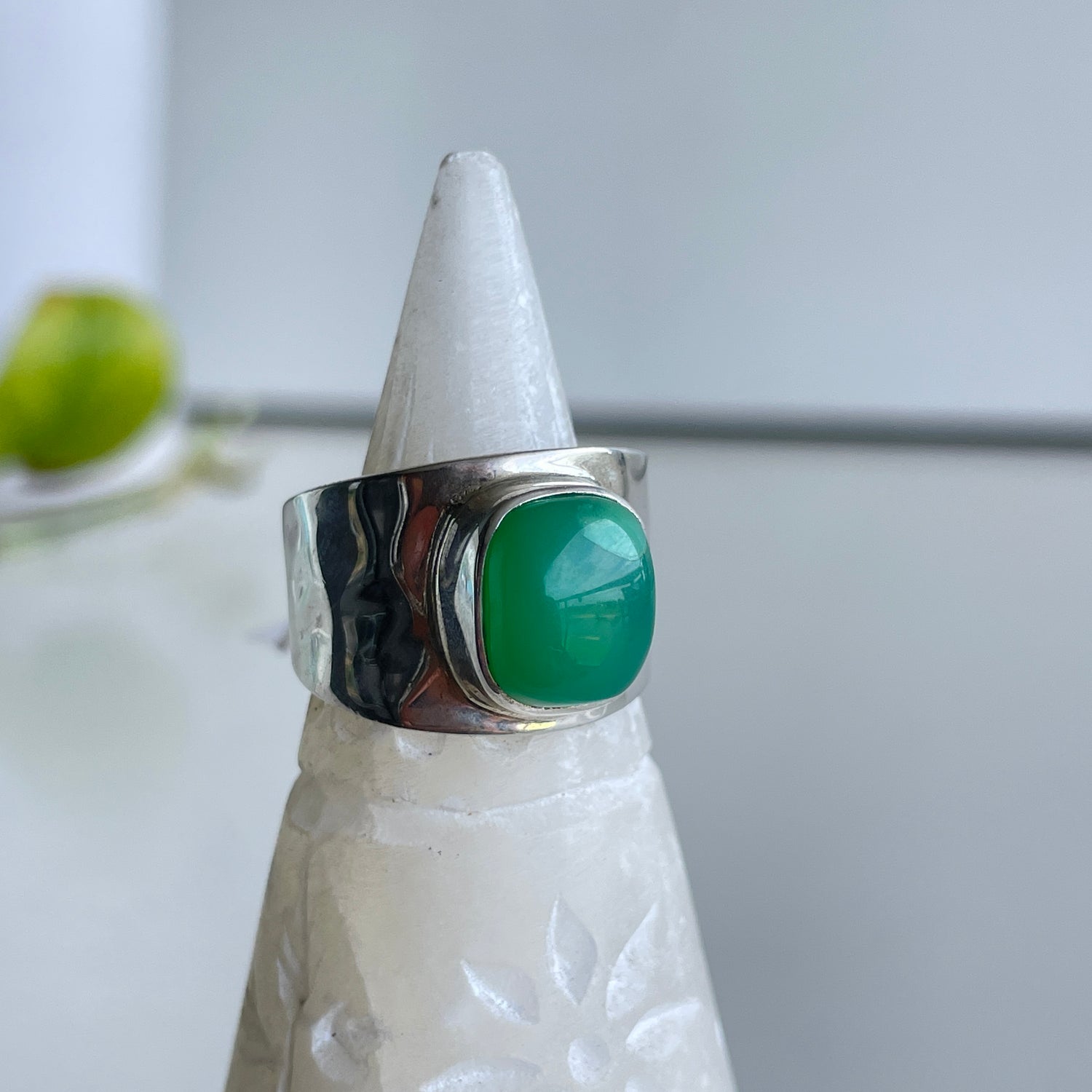Chrysoprase Square Ring Sz8